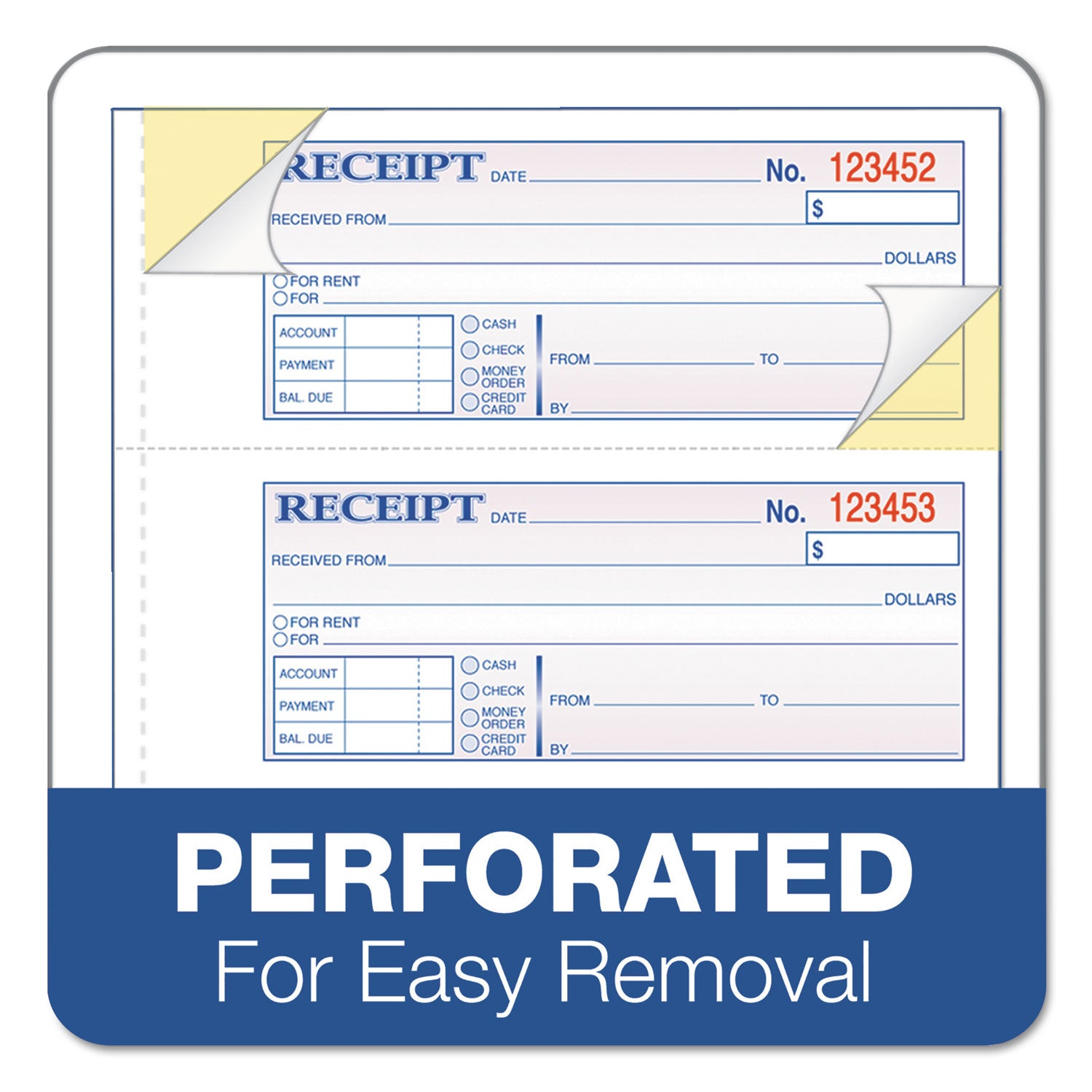 Adams® TOPS 3-Part Hardbound Receipt Book, Three-Part Carbonless, 7 x 2.75, 4 Forms/Sheet, 200 Forms Total