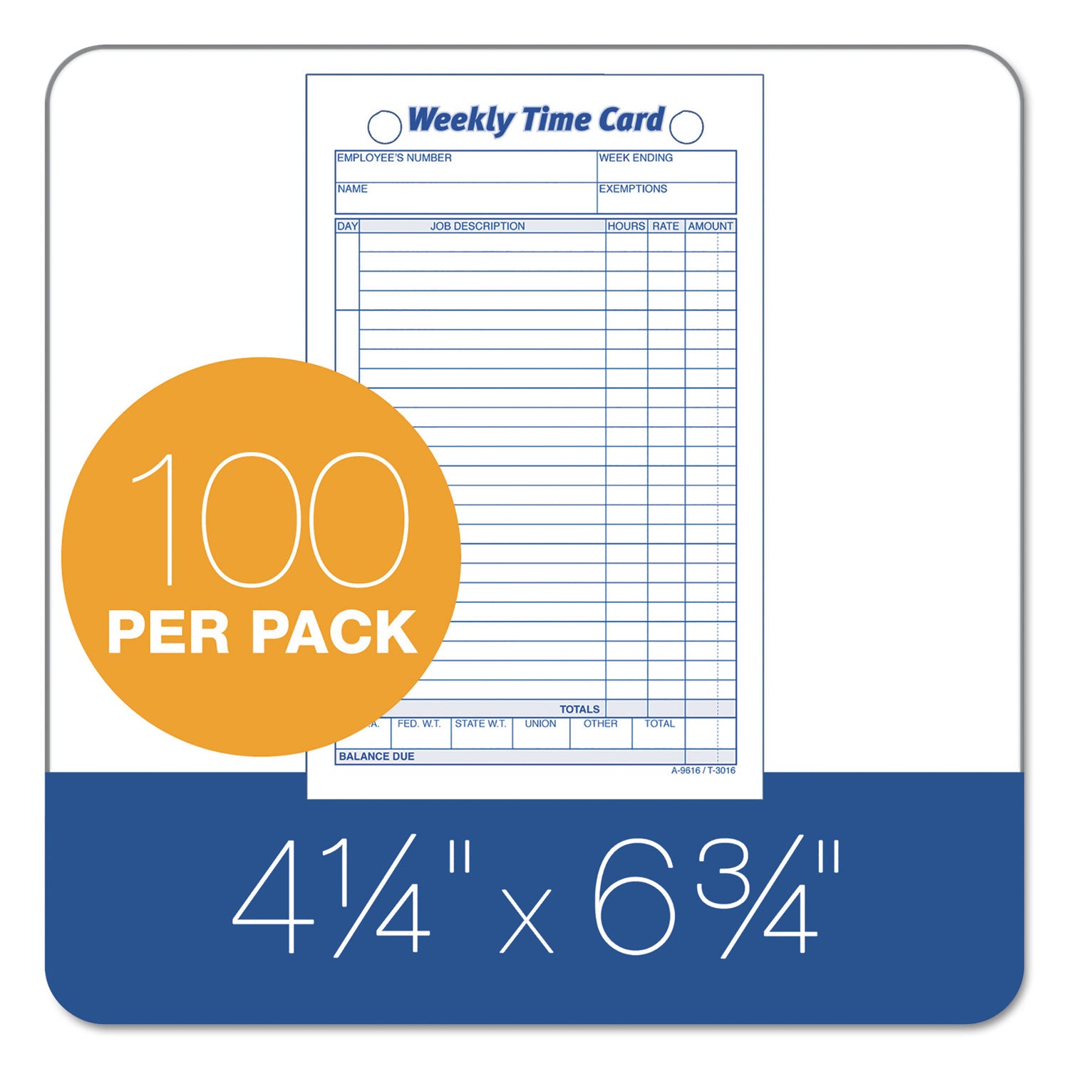 TOPS™ Weekly Employee Time Cards, One Side, 4.25 x 6.75, 100/Pack