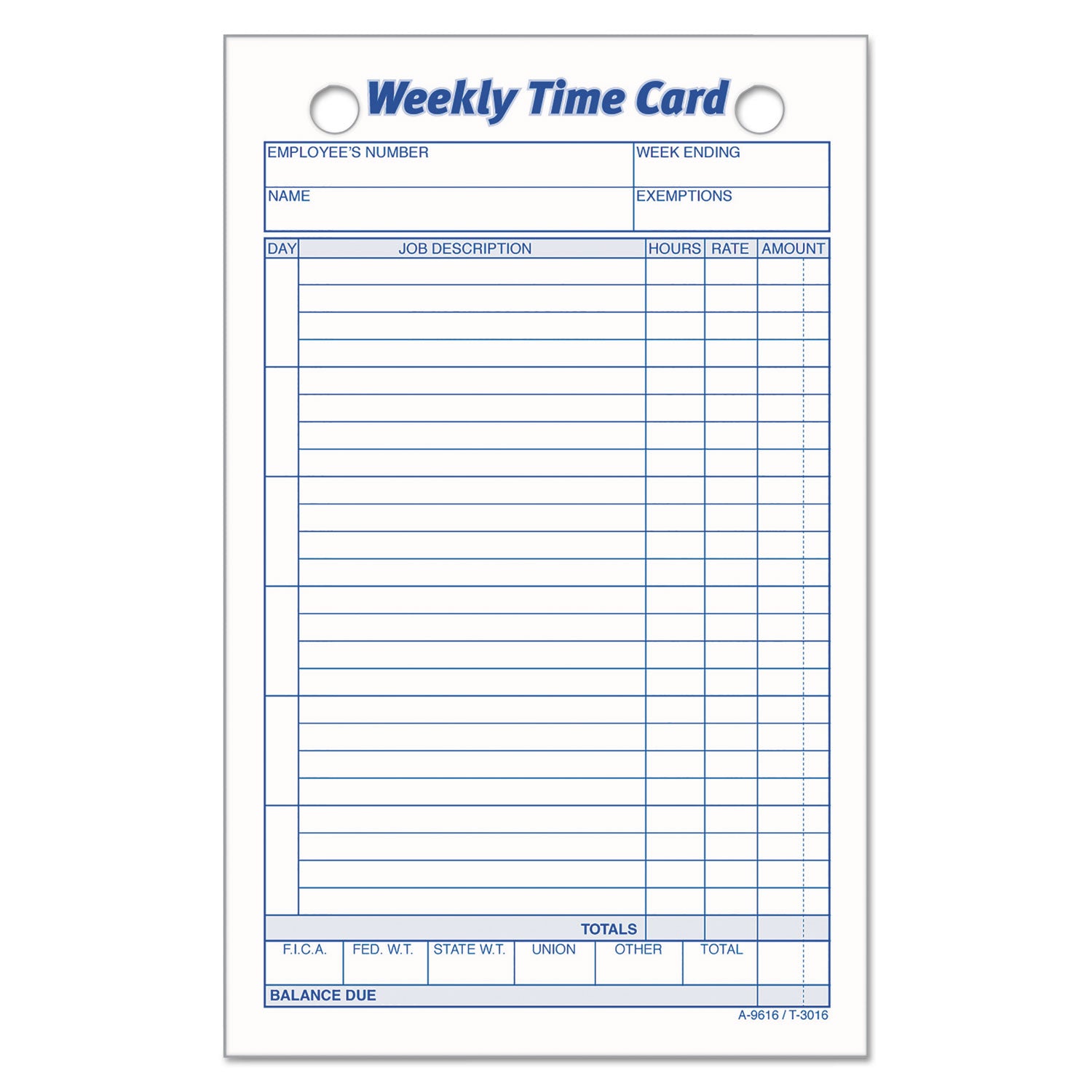 Weekly Employee Time Cards, One Side, 4.25 x 6.75, 100/Pack