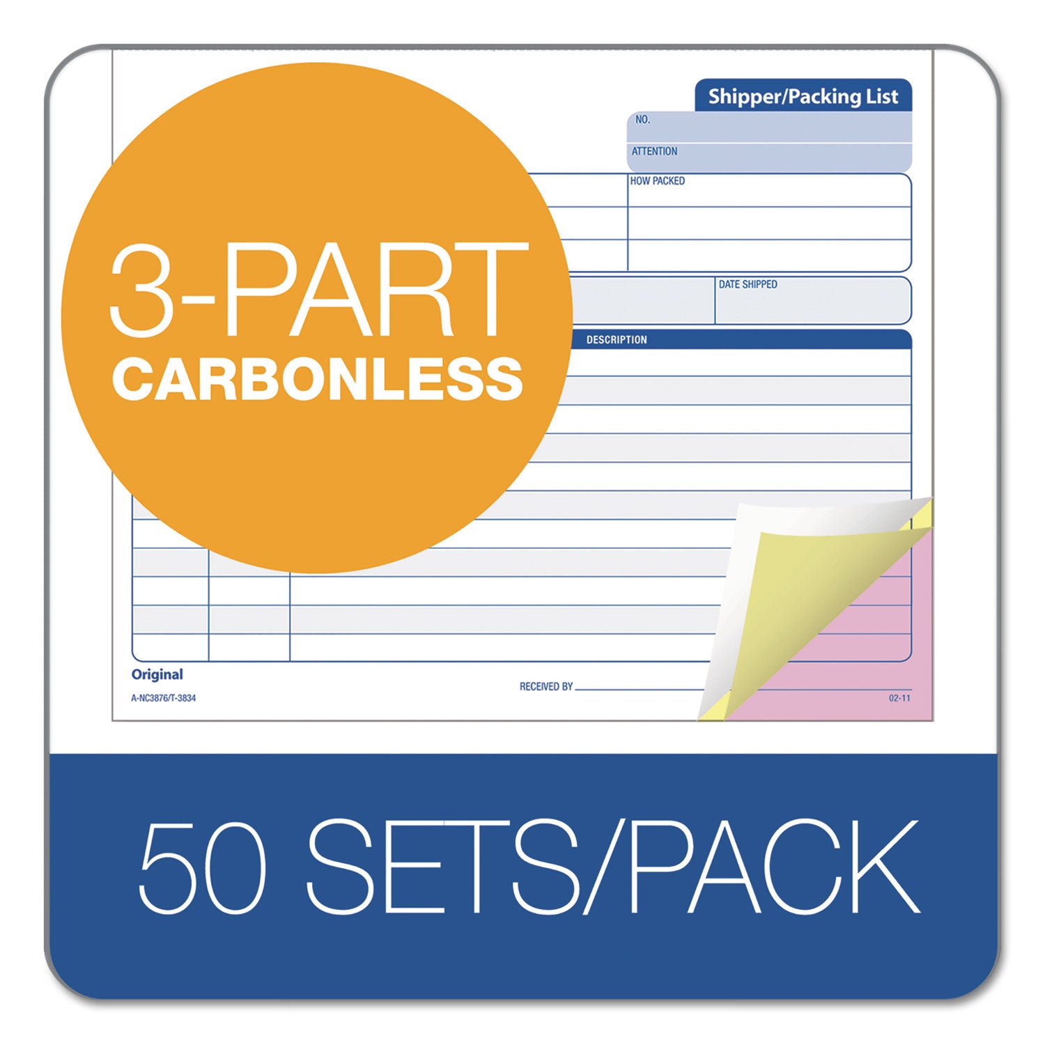 TOPS™ Triplicate Snap-Off Shipper/Packing List, Three-Part Carbonless, 8.5 x 7, 50 Forms Total