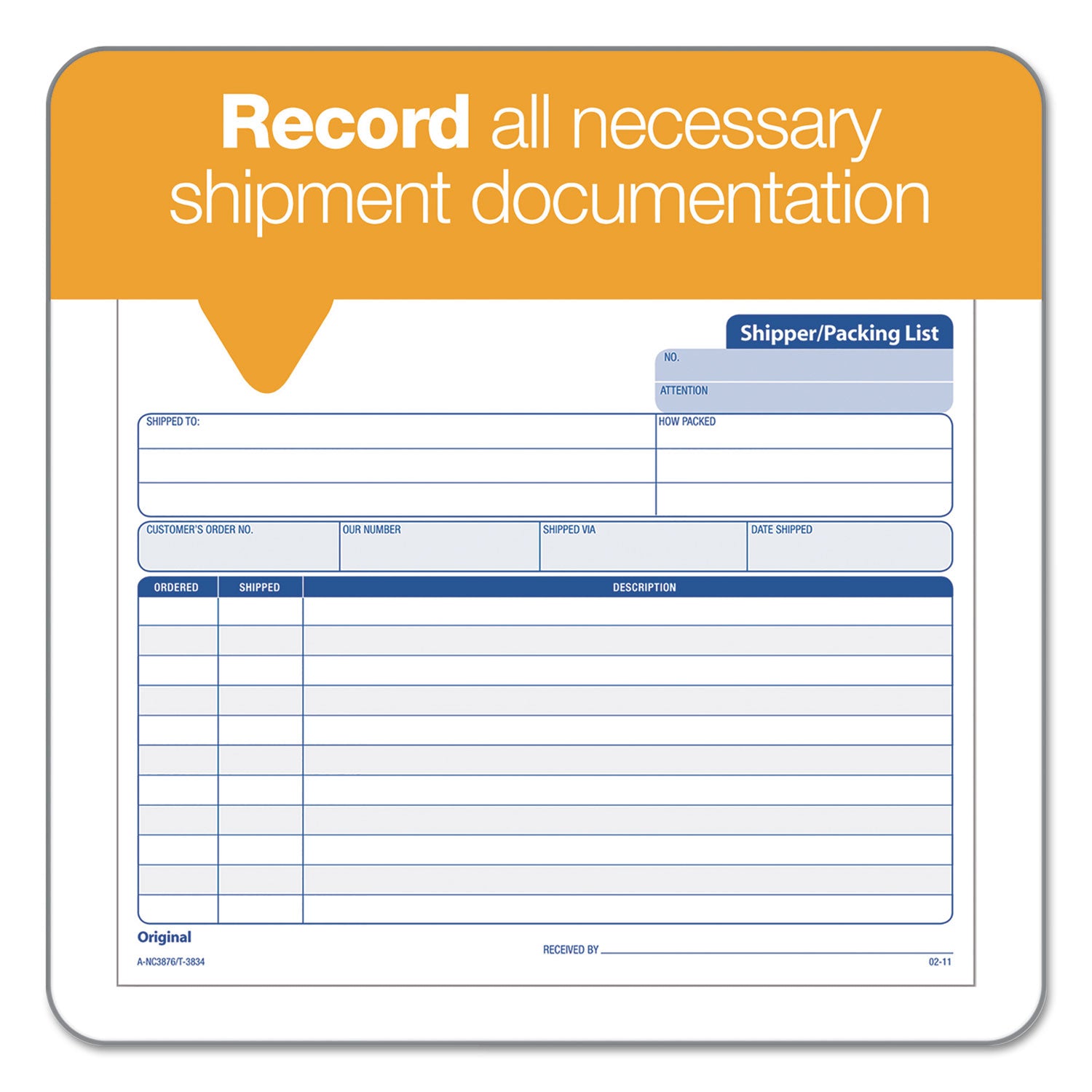 TOPS™ Triplicate Snap-Off Shipper/Packing List, Three-Part Carbonless, 8.5 x 7, 50 Forms Total