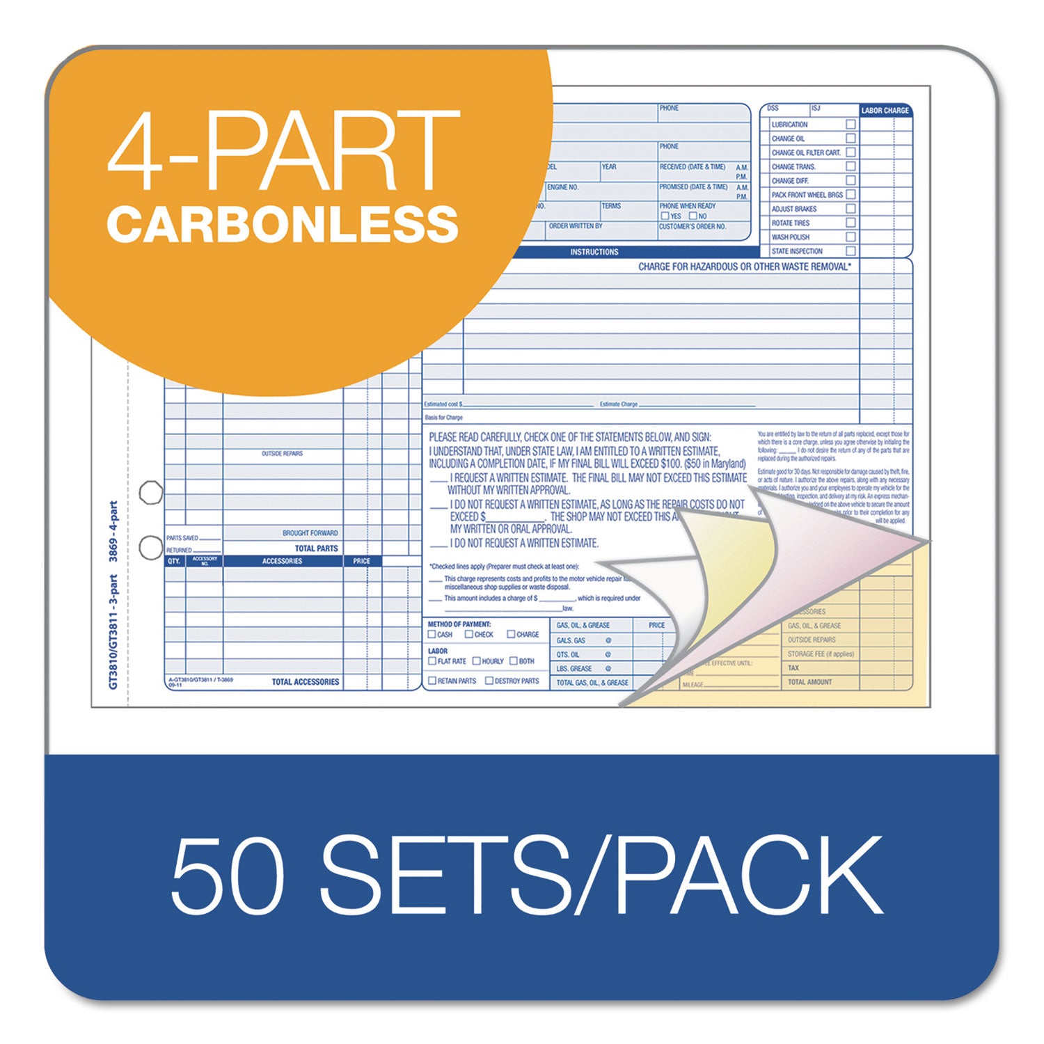 Auto Repair Four-Part Order Form, Four-Part Carbonless, 11 x 8.5, 50 Forms Total TOPS™ Flipcost