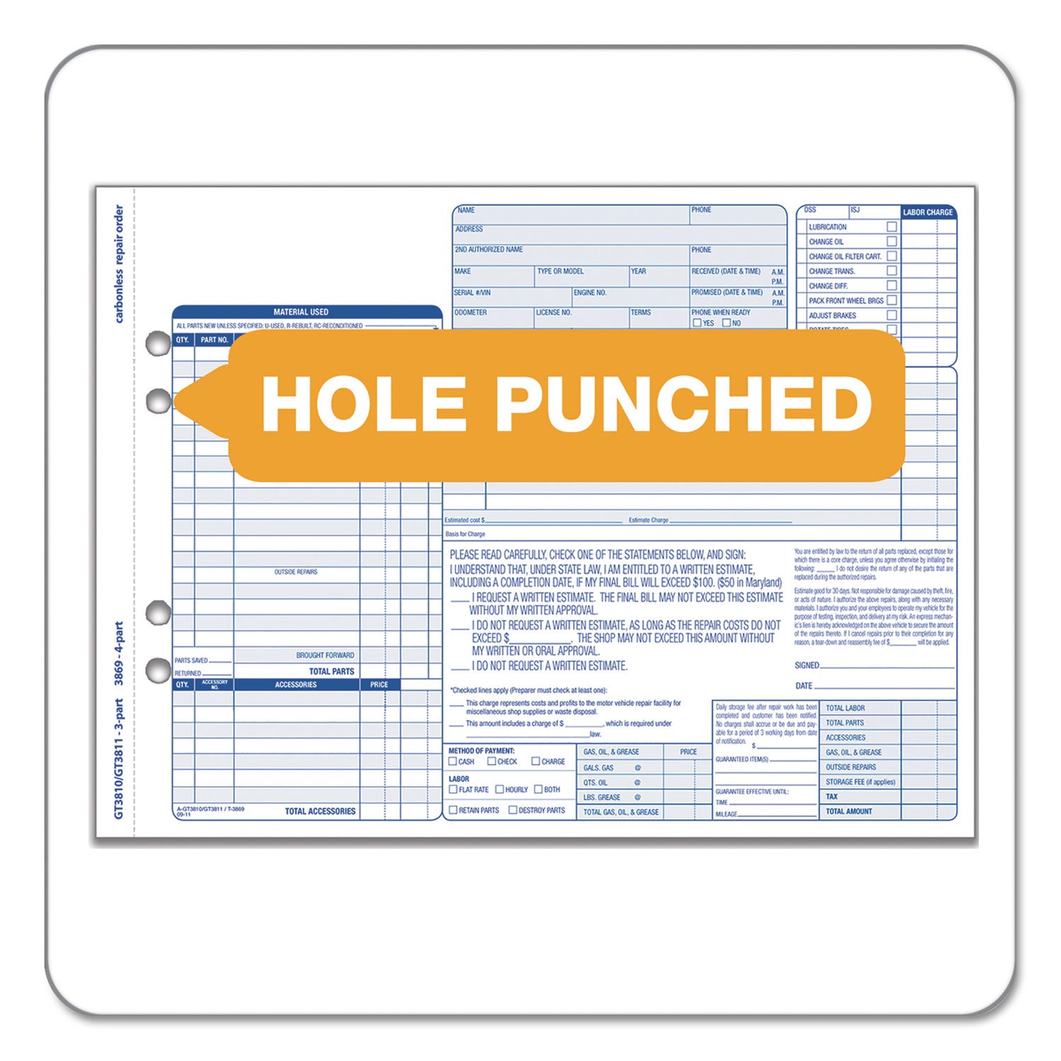 Auto Repair Four-Part Order Form, Four-Part Carbonless, 11 x 8.5, 50 Forms Total TOPS™ Flipcost