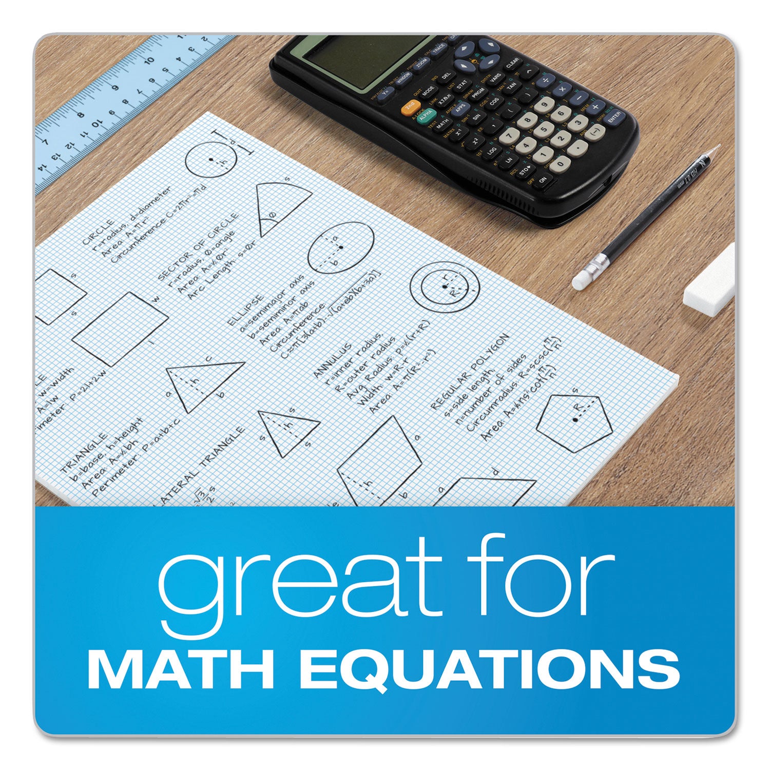 TOPS™ Quadrille Pads, Quadrille Rule (10 Sq/in), 50 White 8.5 X 11 Sheets