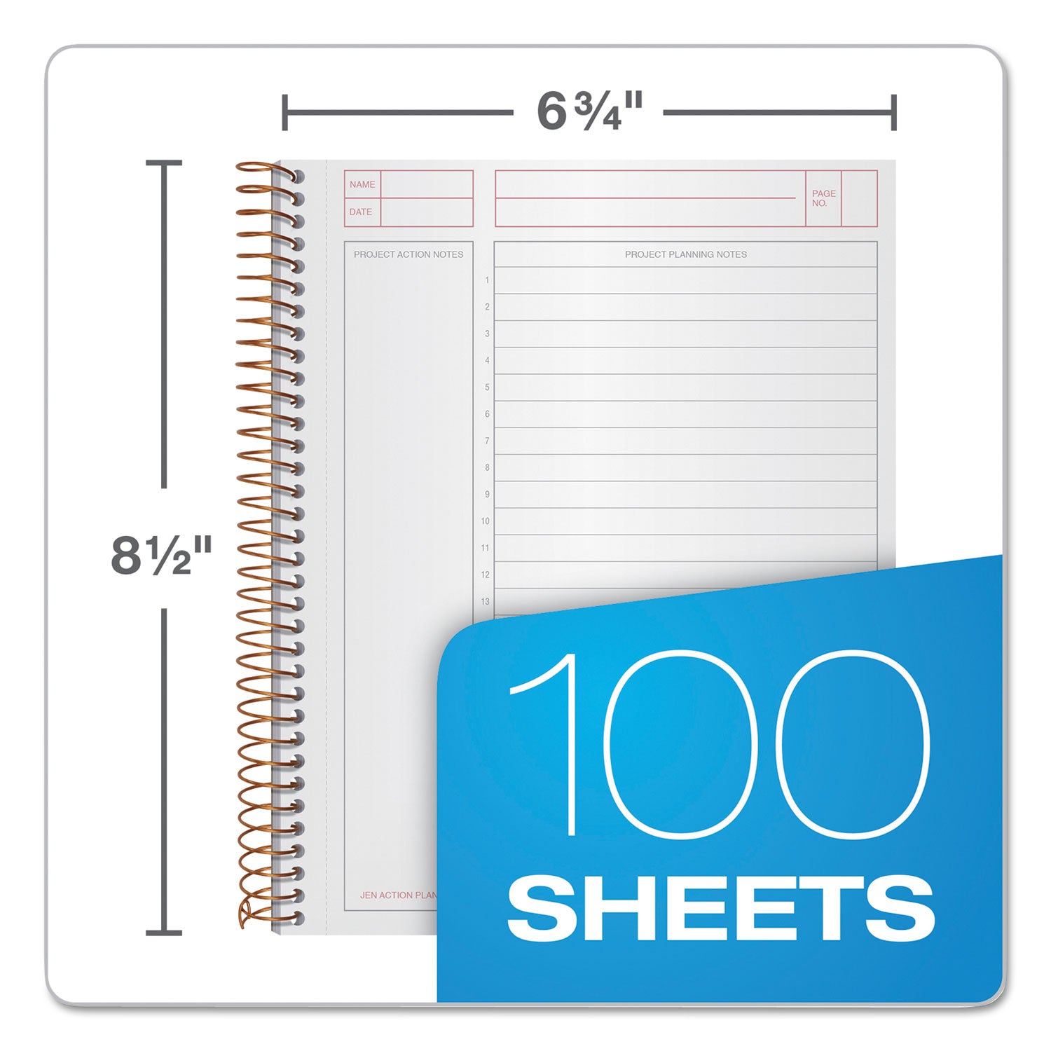 TOPS™ JEN Action Planner, 1-Subject, Narrow Rule, Black Cover, (100) 8.5 x 6.75 Sheets