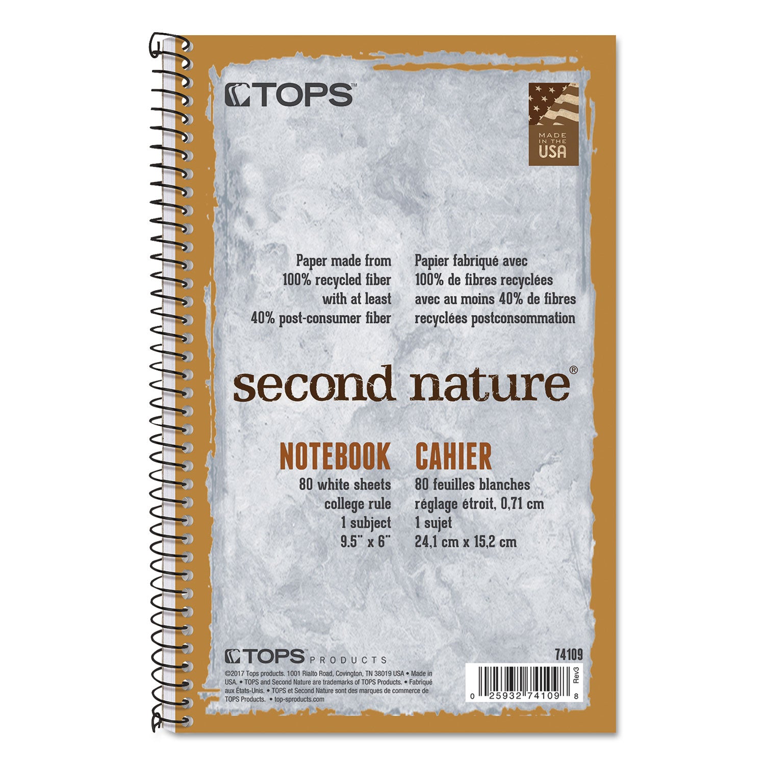 Second Nature Single Subject Wirebound Notebooks, Medium/College Rule, Light Blue Cover, (80) 9.5 x 6 Sheets