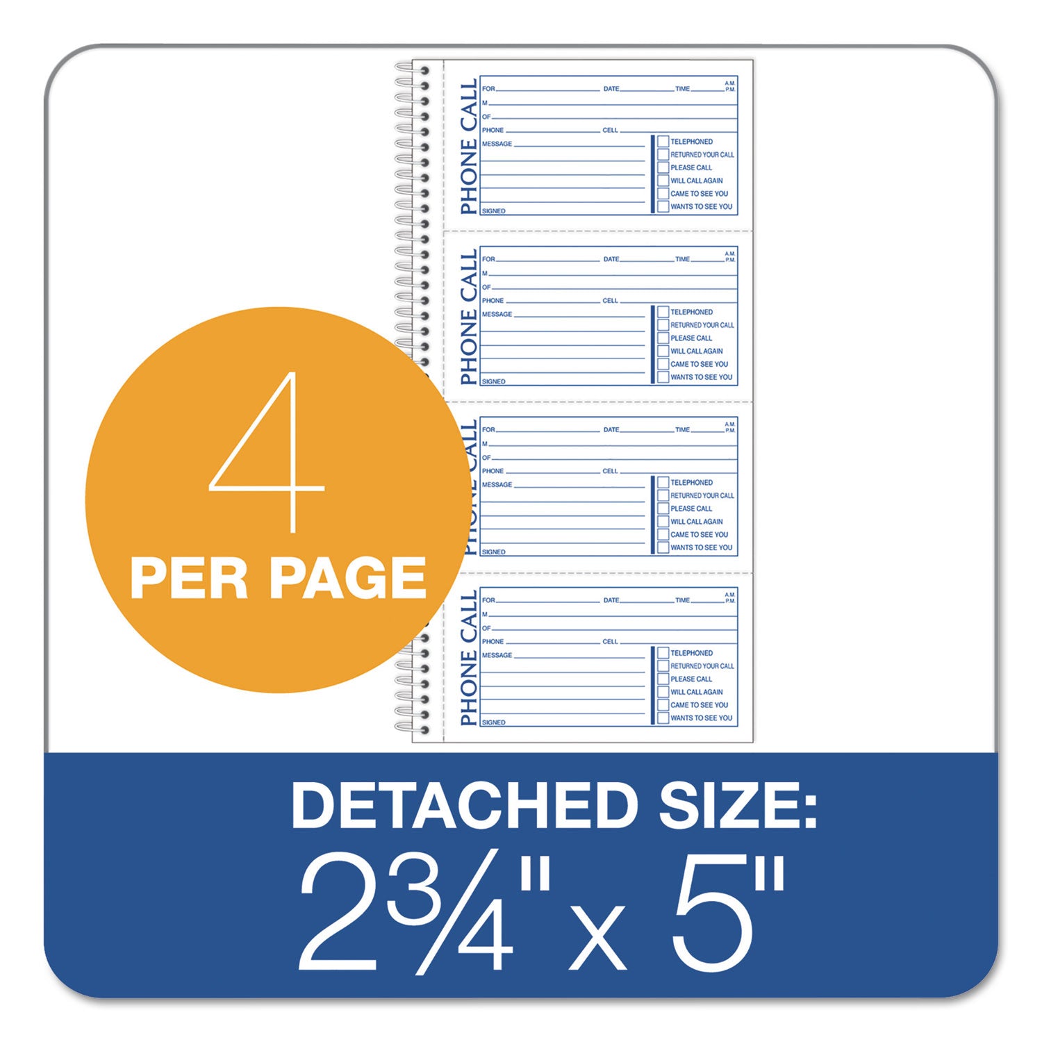 TOPS™ Second Nature Phone Call Book, Two-Part Carbonless, 5 x 2.75, 4 Forms/Sheet, 400 Forms Total