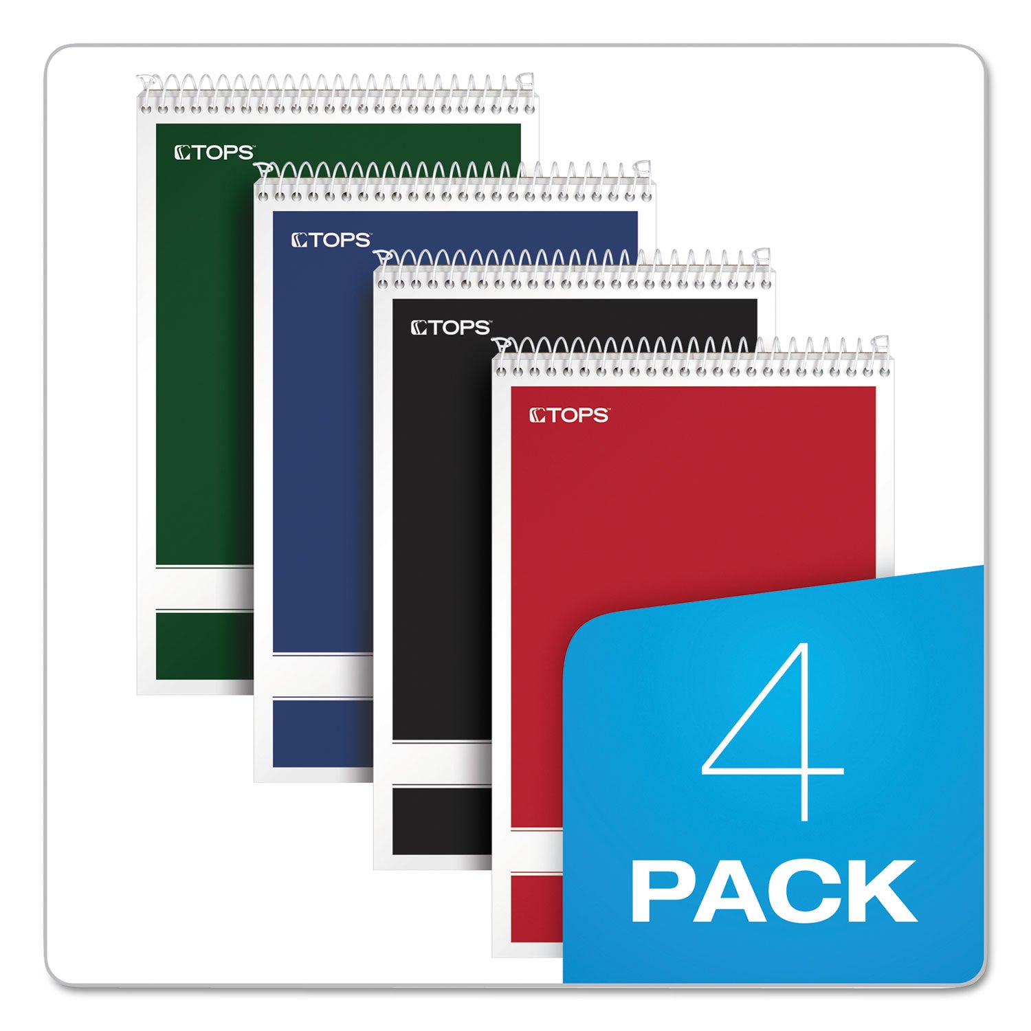 TOPS™ Steno Pad, Gregg Rule, Assorted Cover Colors, 80 Green-Tint 6 X 9 Sheets, 4/pack