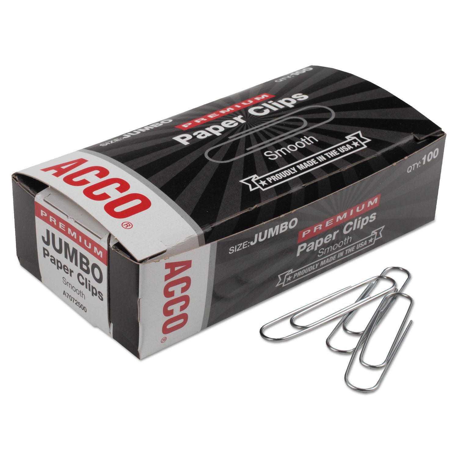 Premium Heavy-Gauge Wire Paper Clips, Jumbo, Smooth, Silver, 100 Clips/Box, 10 Boxes/Pack