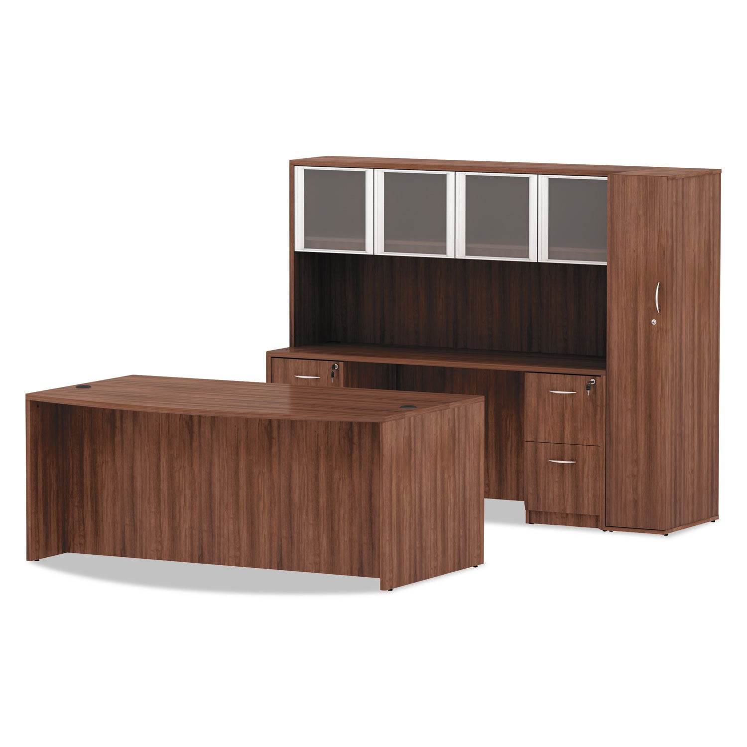 Alera® Alera Valencia Series Bow Front Desk Shell, 71" x 41.38" x 29.63", Modern Walnut