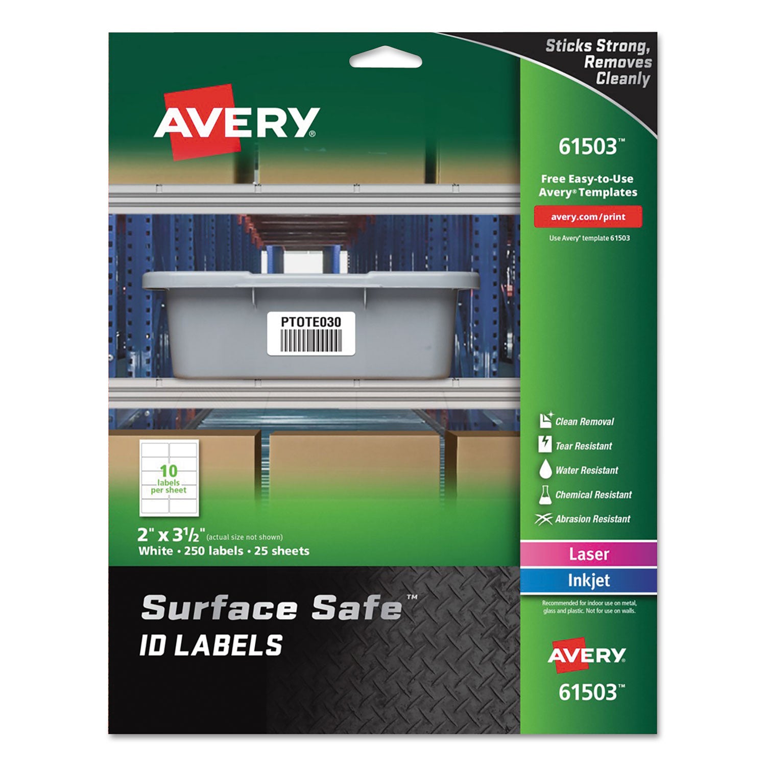 Surface Safe ID Labels, Inkjet/Laser Printers, 2 x 3.5, White, 10/Sheet, 25 Sheets/Pack