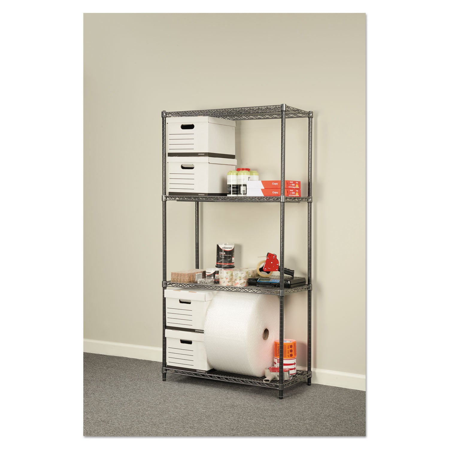 Alera® Wire Shelving Starter Kit, Four-Shelf, 36w x 18d x 72h, Black Anthracite