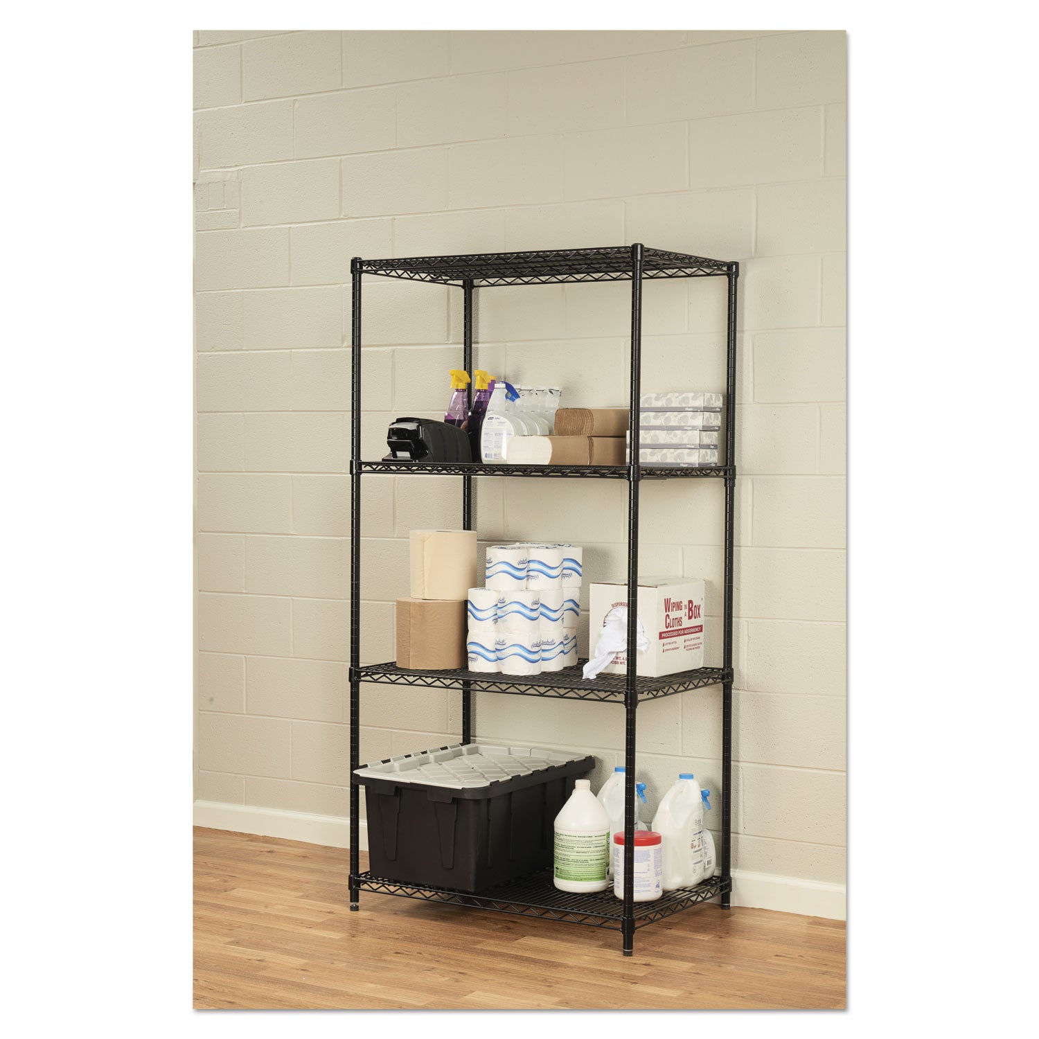 Alera® NSF Certified Industrial Four-Shelf Wire Shelving Kit, 36w x 24d x 72h, Black