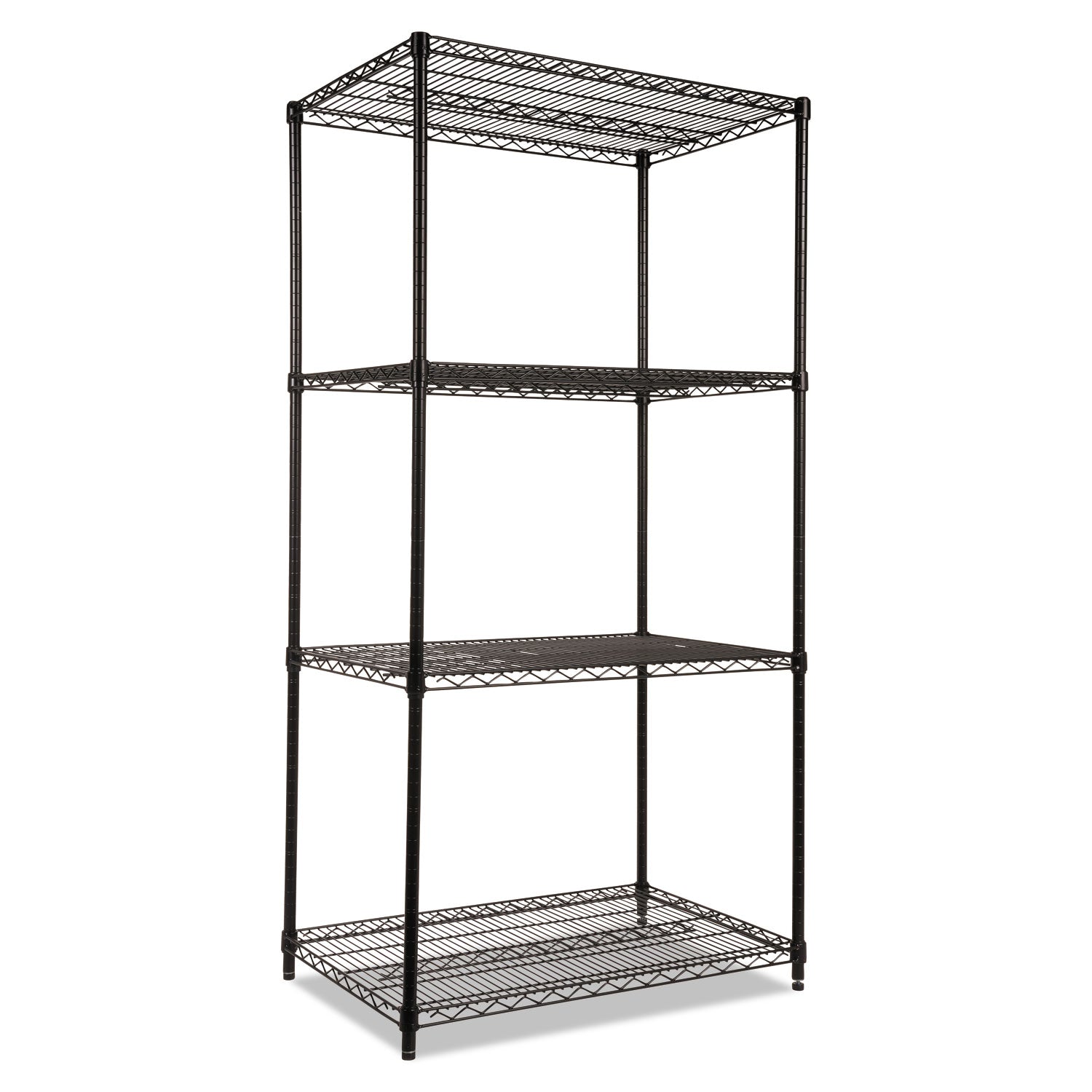 NSF Certified Industrial Four-Shelf Wire Shelving Kit, 36w x 24d x 72h, Black