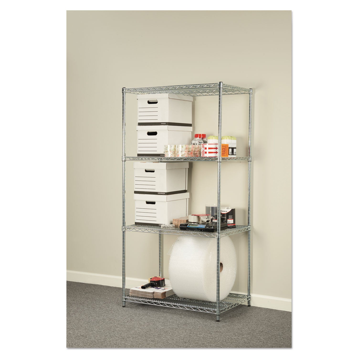 Alera® NSF Certified Industrial Four-Shelf Wire Shelving Kit, 36w x 24d x 72h, Silver