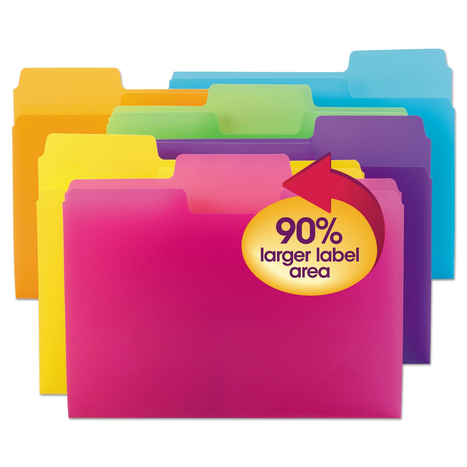 Smead™ SuperTab Top Tab File Folders, 1/3-Cut Tabs: Assorted, Letter Size, 0.75" Expansion, Polypropylene, 18/Pack