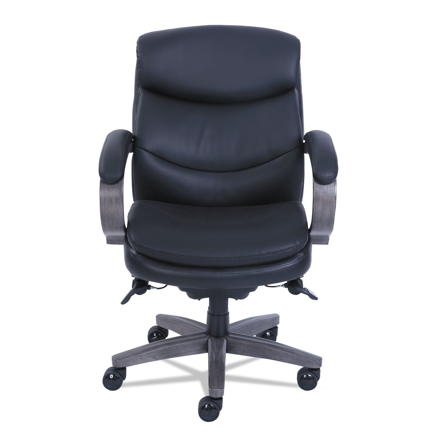 La-Z-Boy® Woodbury Mid-Back Executive Chair, Supports Up to 300 lb, 18.75" to 21.75" Seat Height, Black Seat/Back, Weathered Gray Base