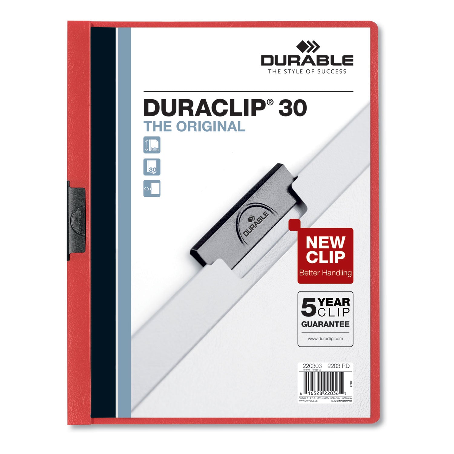 DuraClip Report Cover, Clip Fastener, 8.5 x 11 , Clear/Red, 25/Box