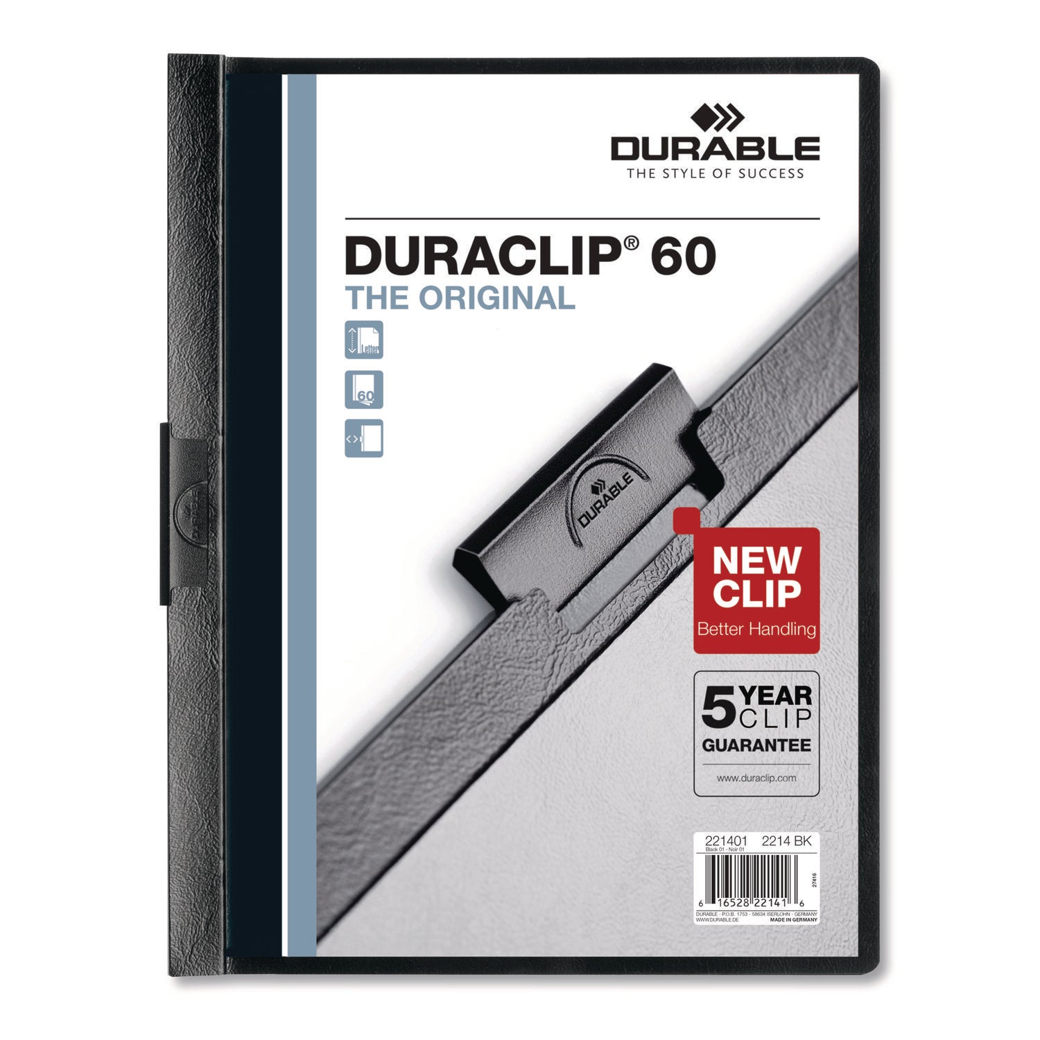 DuraClip Report Cover, Clip Fastener, 8.5 x 11, Clear/Black, 25/Box