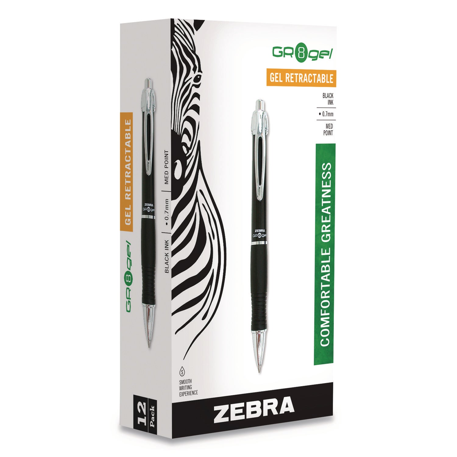 Zebra® Sarasa Dry X10 Gel Pen, Retractable, Medium 0.7 mm, Black Ink, Black/Silver Barrel, 12/Pack