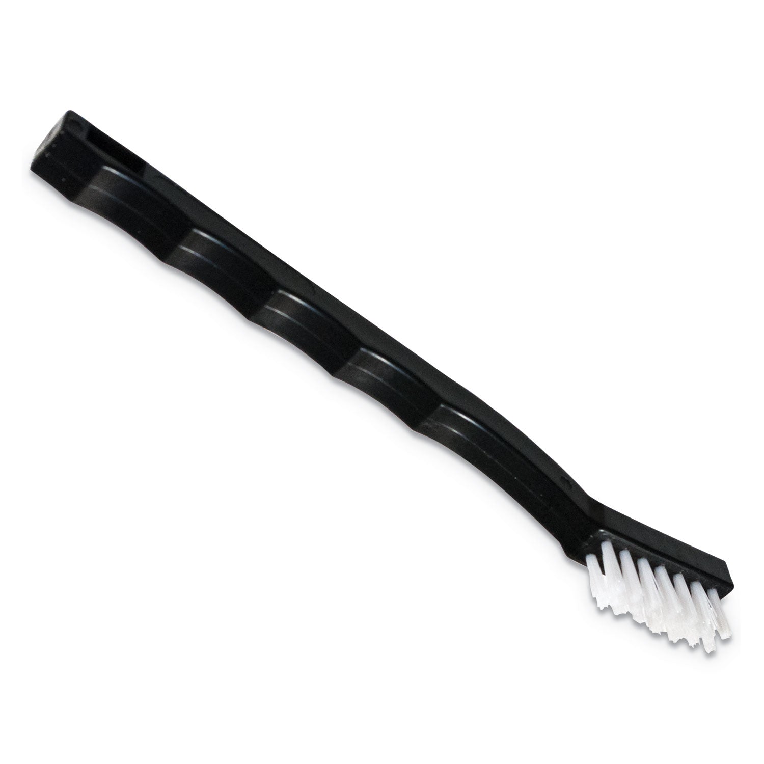 Carlisle Flo-Pac Utility Toothbrush Style Maintenance Brush, White Nylon Bristles, 7.25" Brush, 7" Black Polypropylene Handle