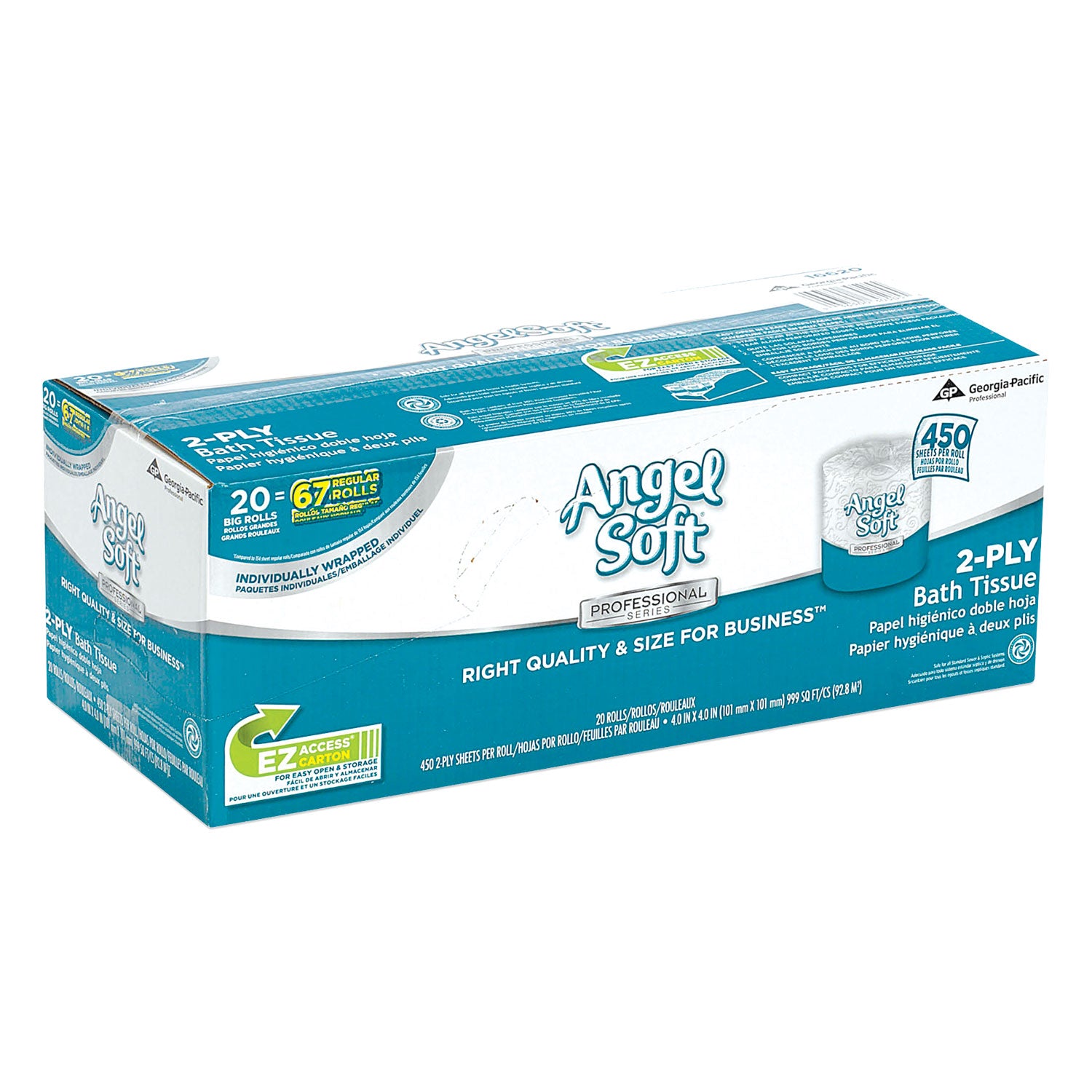 Georgia Pacific® Professional Angel Soft ps Premium Bathroom Tissue, Septic Safe, 2-Ply, White, 450 Sheets/Roll, 20 Rolls/Carton