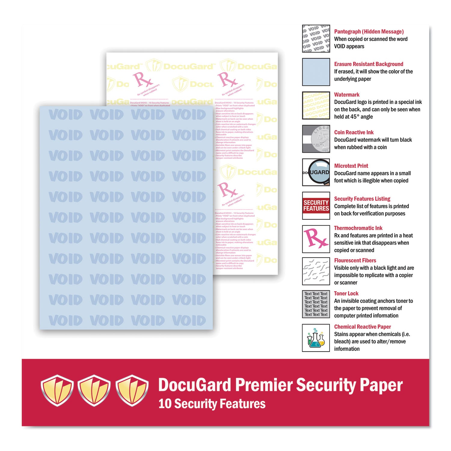 DocuGard™ Medical Security Papers, 24 lb Bond Weight, 8.5 x 11, Blue, 500/Ream