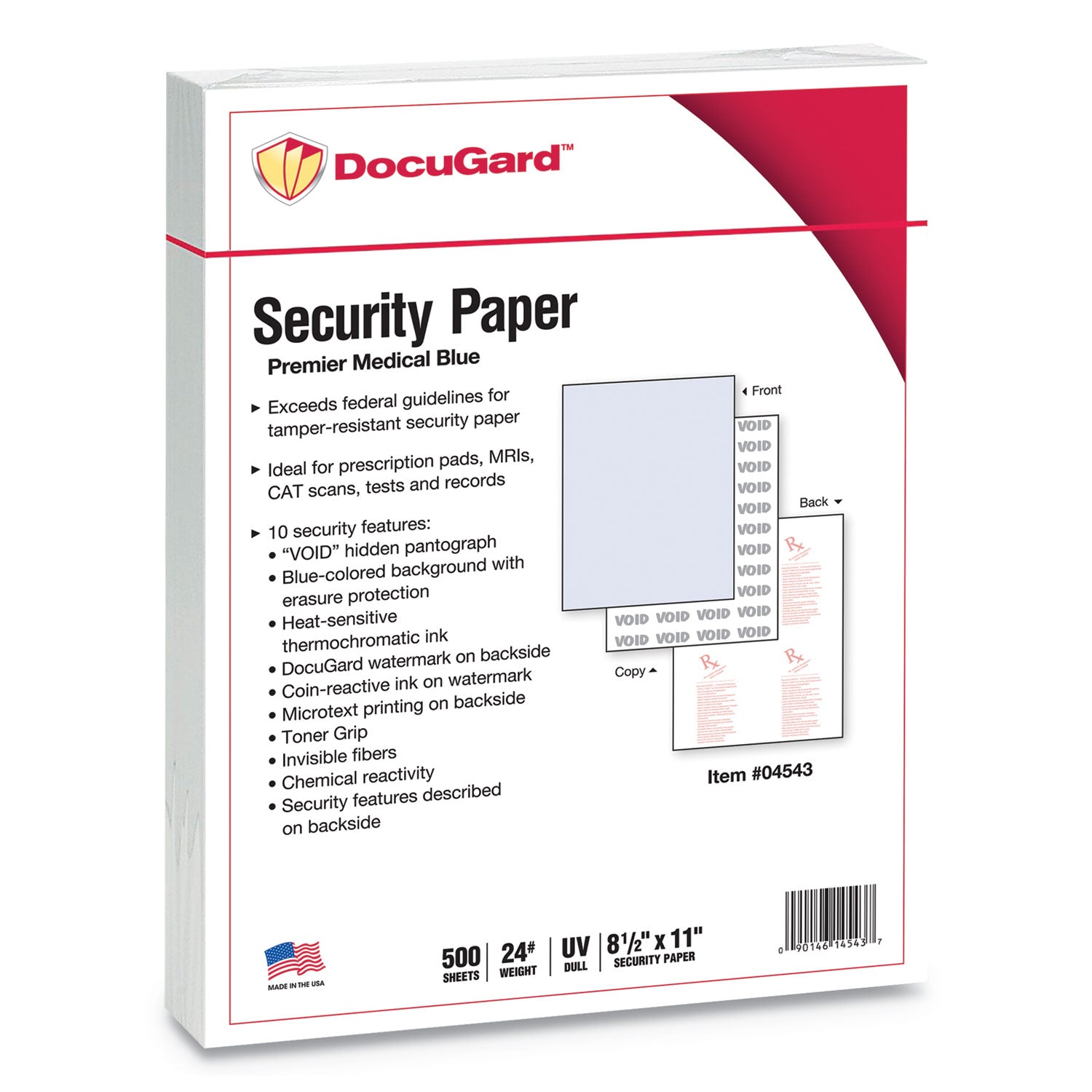 Medical Security Papers, 24 lb Bond Weight, 8.5 x 11, Blue, 500/Ream