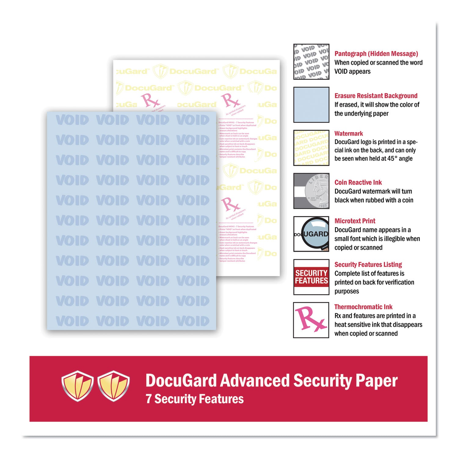 DocuGard™ Medical Security Papers, 24 lb Bond Weight, 8.5 x 11, Blue, 500/Ream