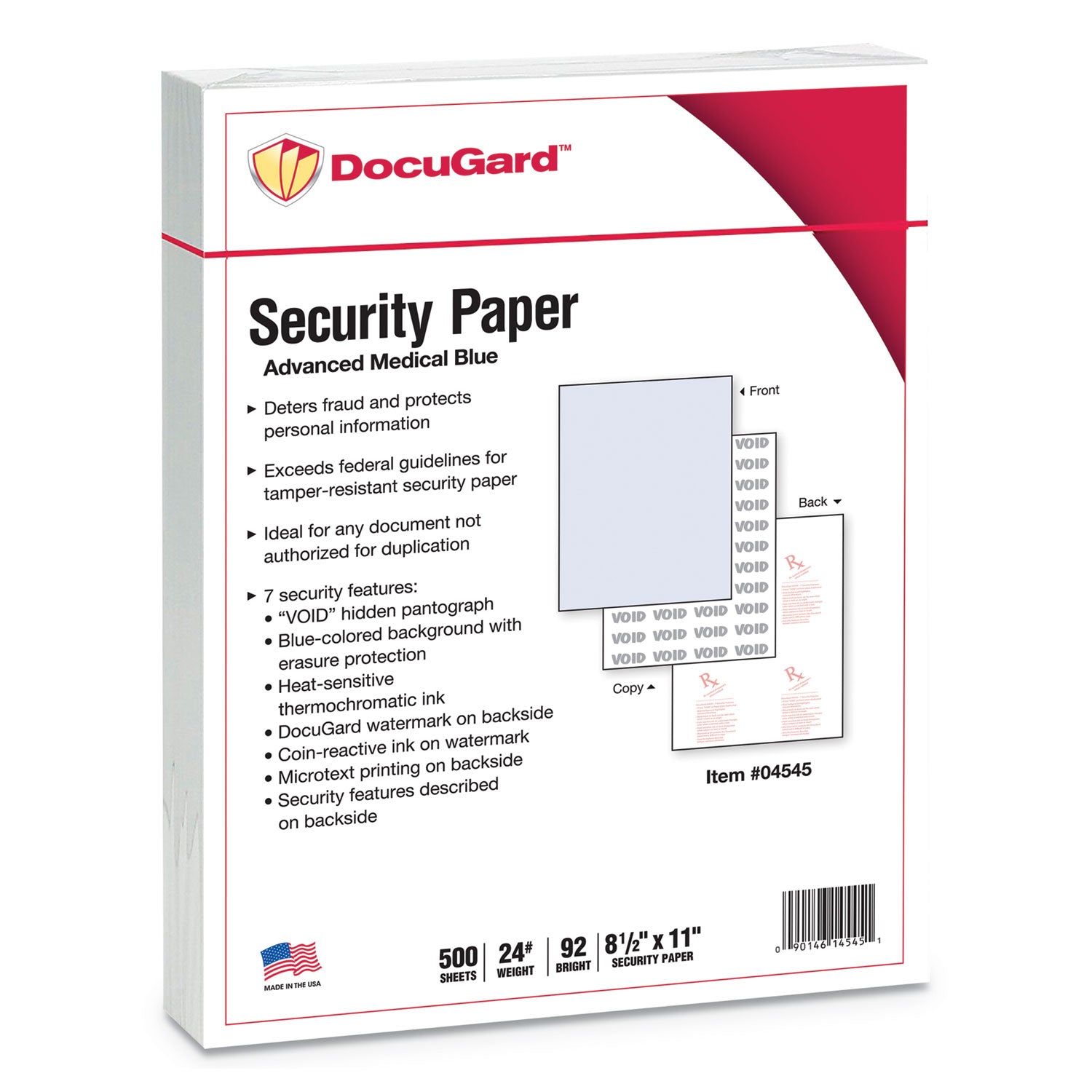 Medical Security Papers, 24 lb Bond Weight, 8.5 x 11, Blue, 500/Ream