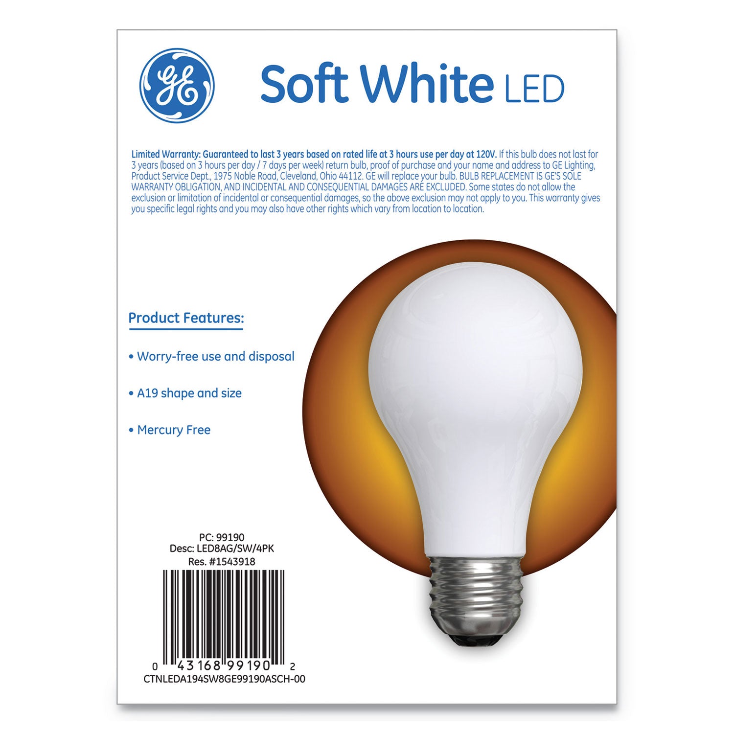 Classic LED Soft White Non-Dim A19 Light Bulb, 8 W, 4/Pack GE Flipcost