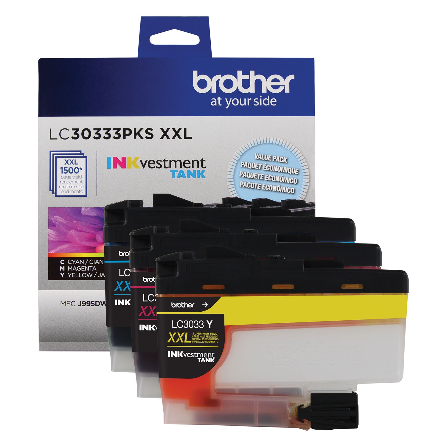 Brother LC30333PKS INKvestment Super High-Yield Ink, 1,500 Page-Yield, Cyan/Magenta/Yellow