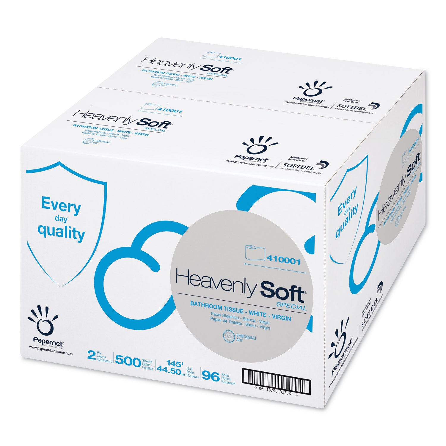 Heavenly Soft Toilet Tissue, Septic Safe, 2-Ply, White. 4.1" x 146 ft, 500 Sheets/Roll, 96 Rolls/Carton