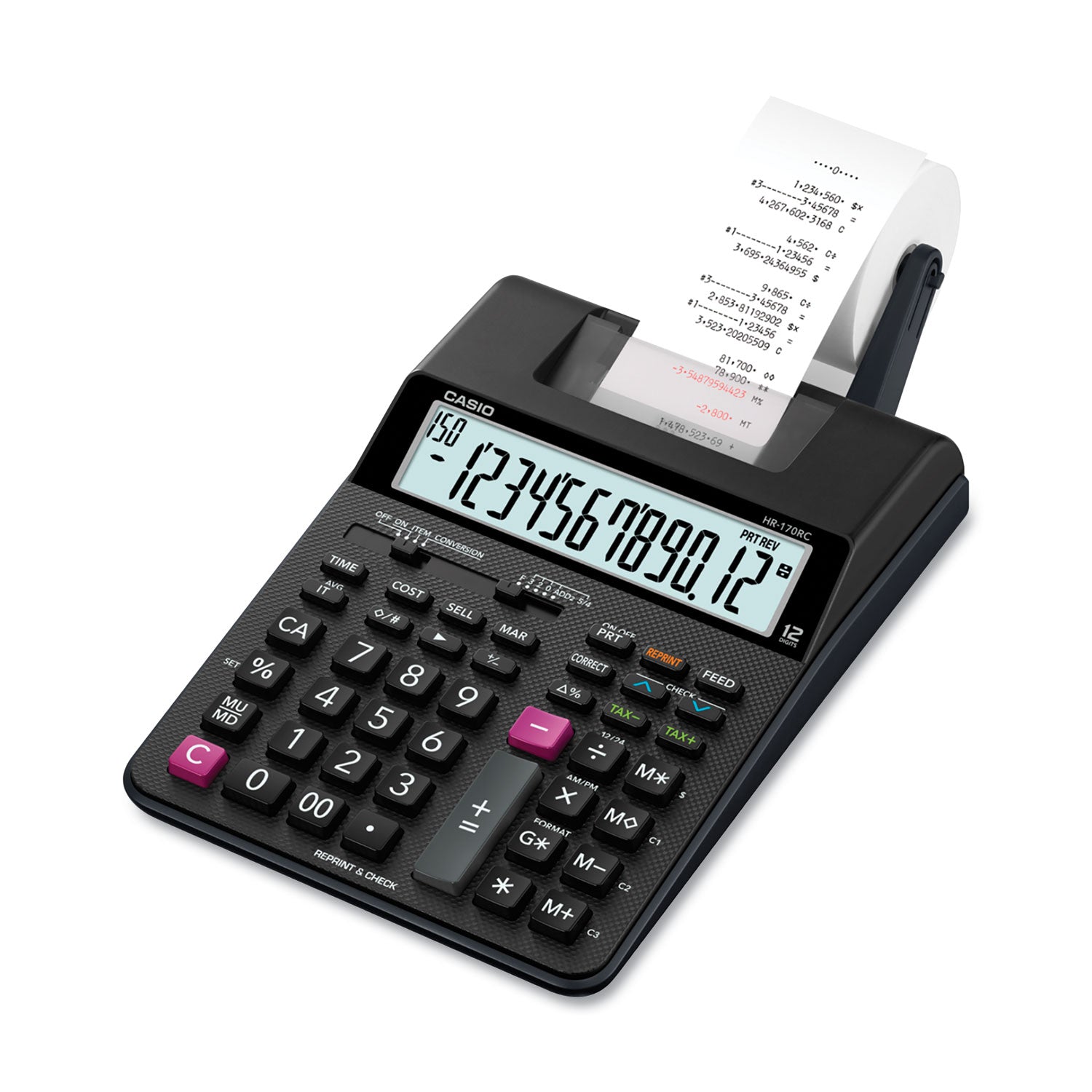 Casio® HR170R Printing Calculator, Black/Red Print, 2 Lines/Sec