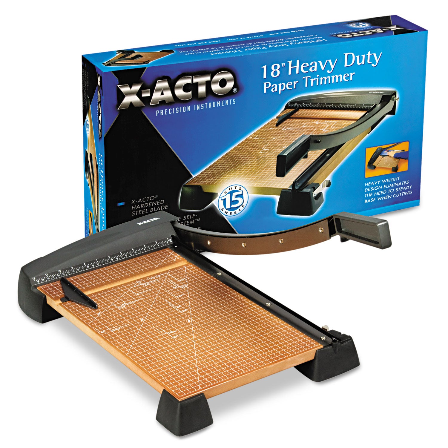 X-ACTO® Heavy-Duty Wood Base Guillotine Trimmer, 15 Sheets, 18" Cut Length, 12 x 18