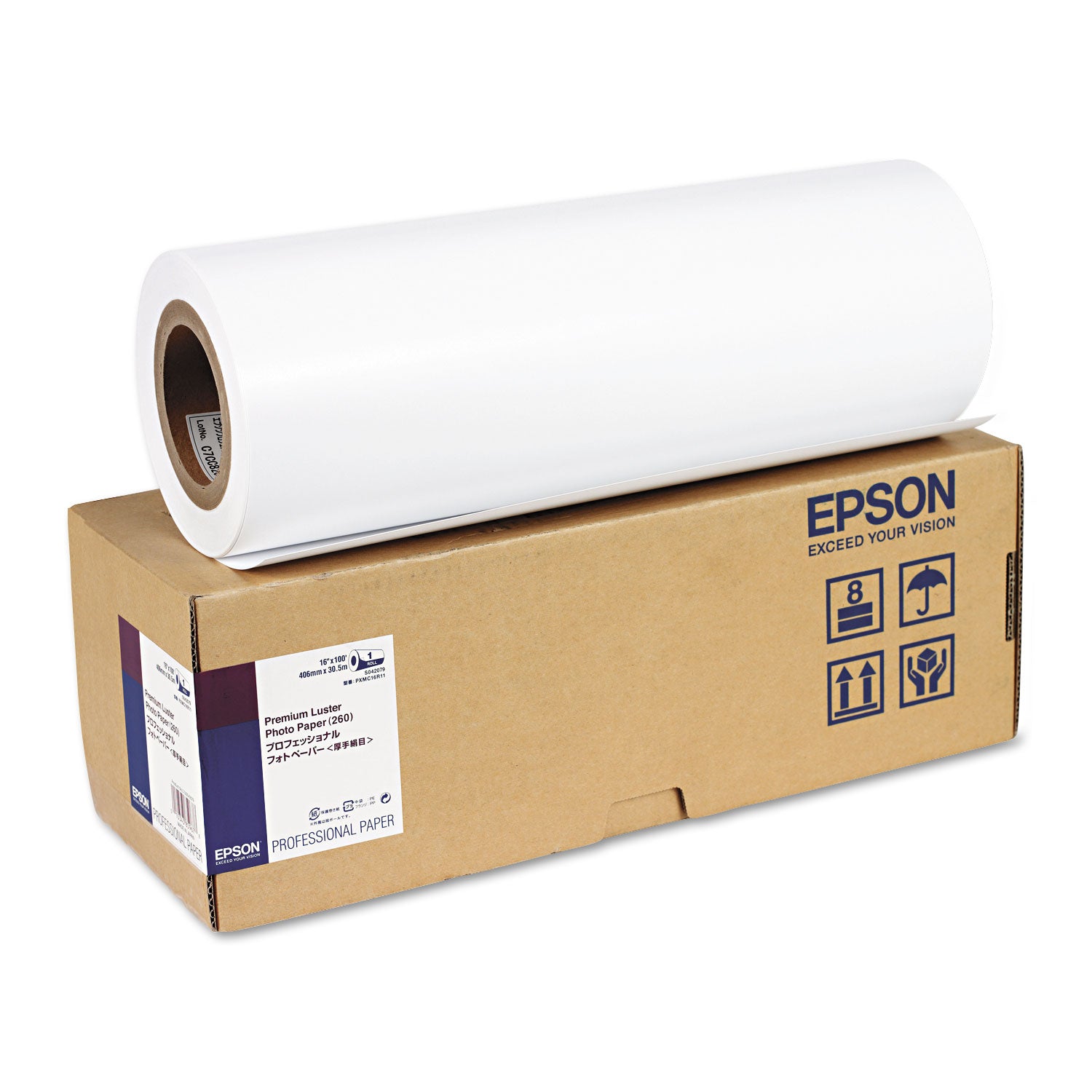 Epson® Premium Luster Photo Paper, 3" Core, 10 mil, 16" x 100 ft, Premium Luster White