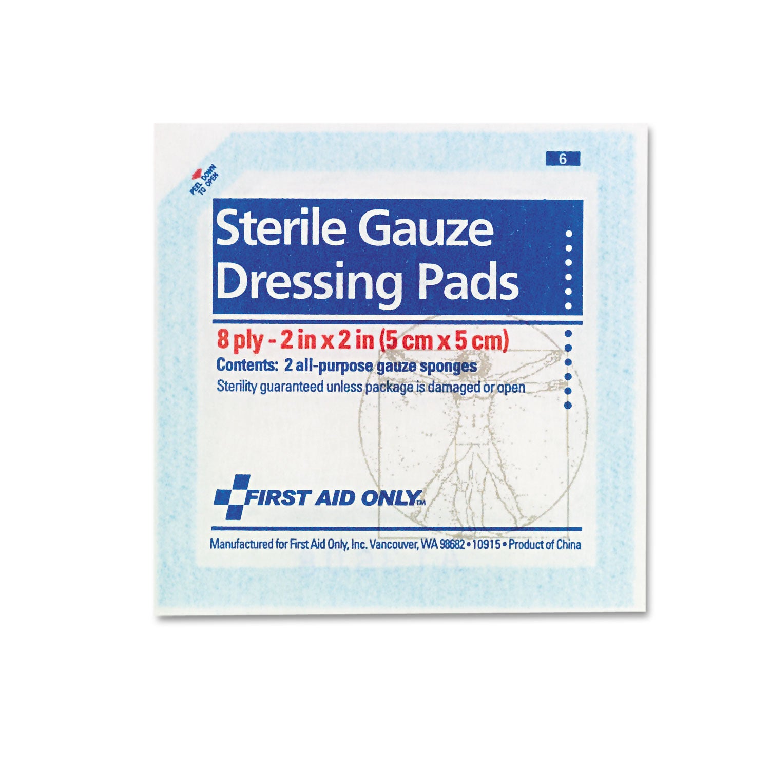 First Aid Only™ SmartCompliance Gauze Pads, Sterile, 8-Ply, 2 x 2, 5 Dual-Pads/Pack