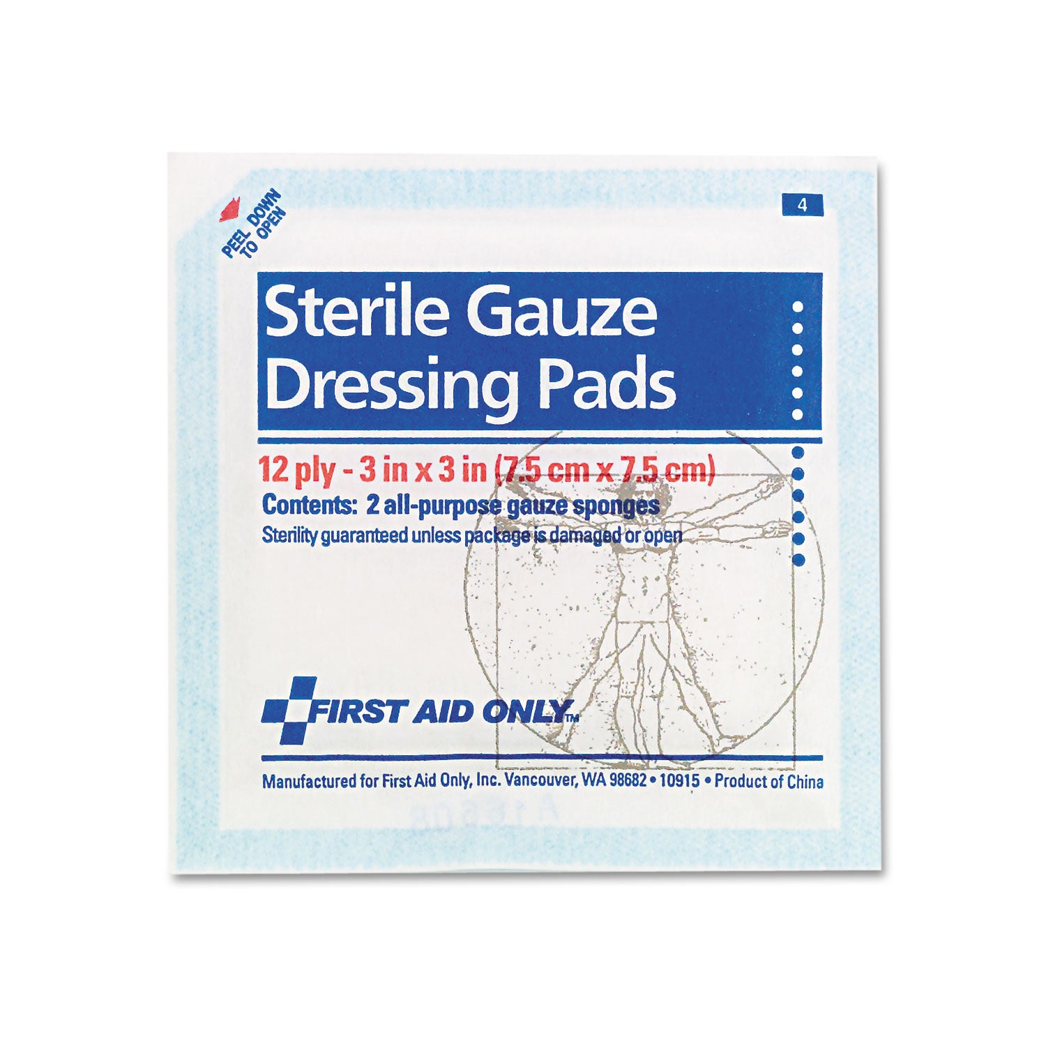 First Aid Only™ SmartCompliance Gauze Pads, Sterile, 12-Ply, 3 x 3, 5 Dual-Pads/Pack