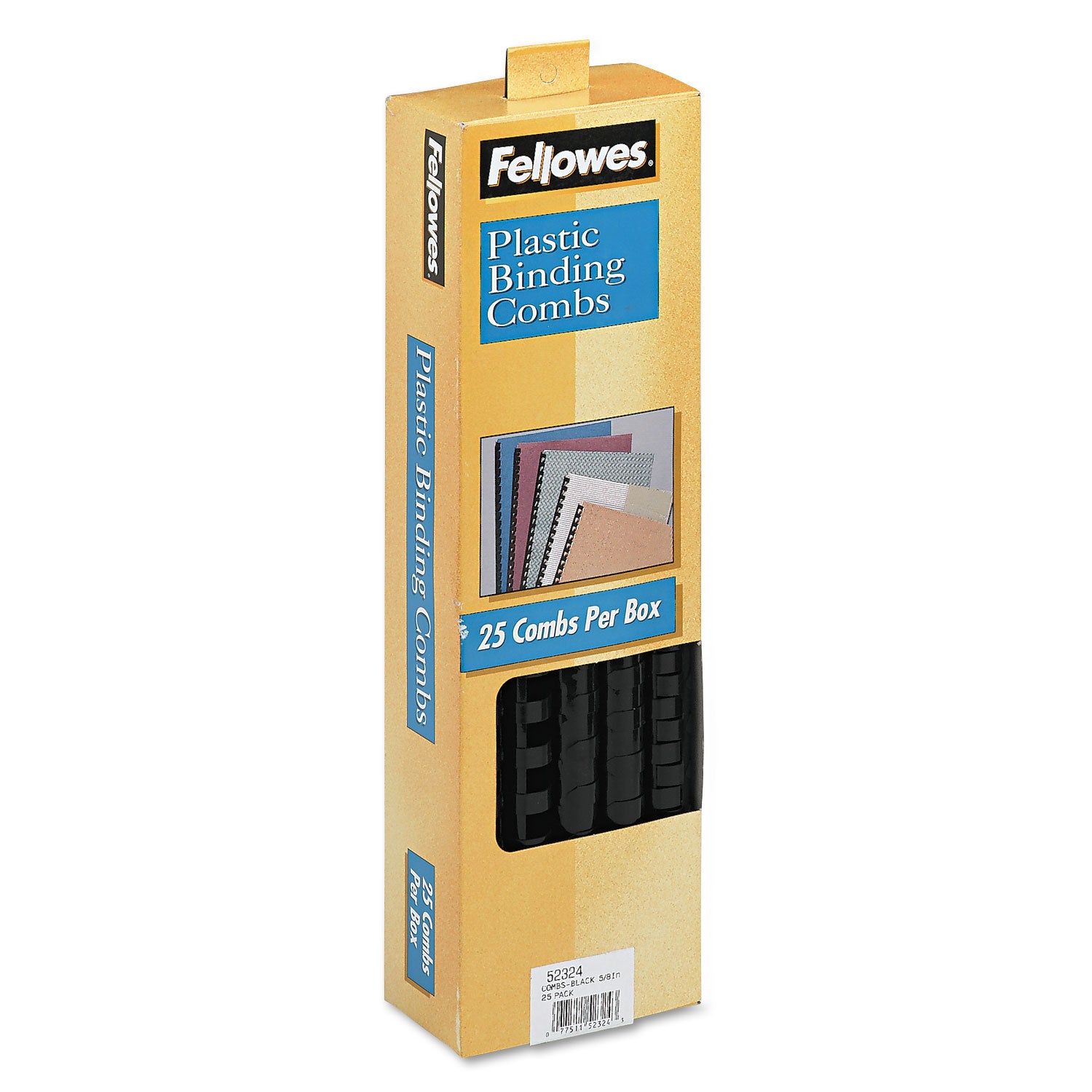 Fellowes® Plastic Comb Bindings, 5/8" Diameter, 120 Sheet Capacity, Black, 25/Pack