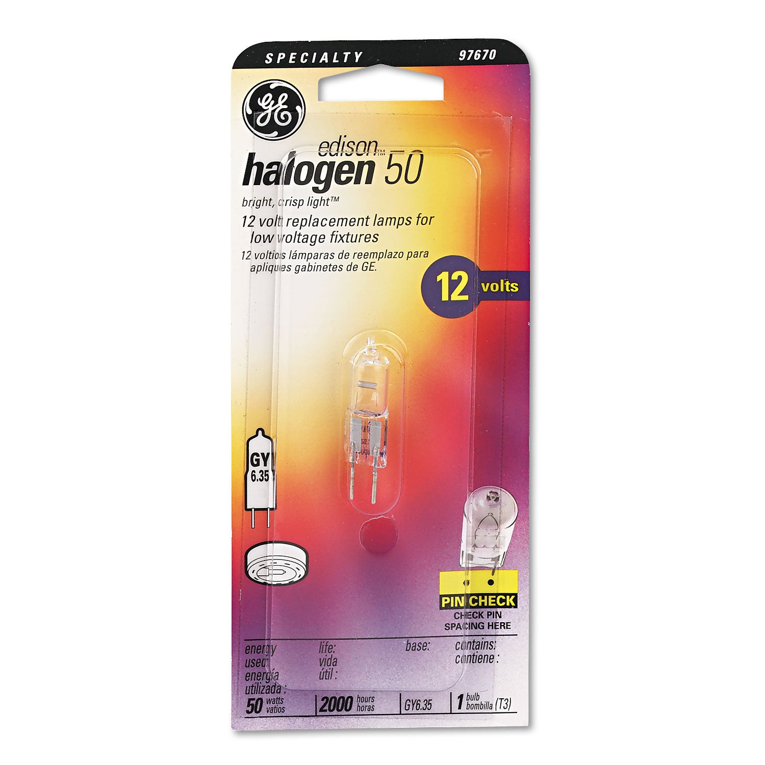 GE Halogen Bulb, T3, 50 W, Clear