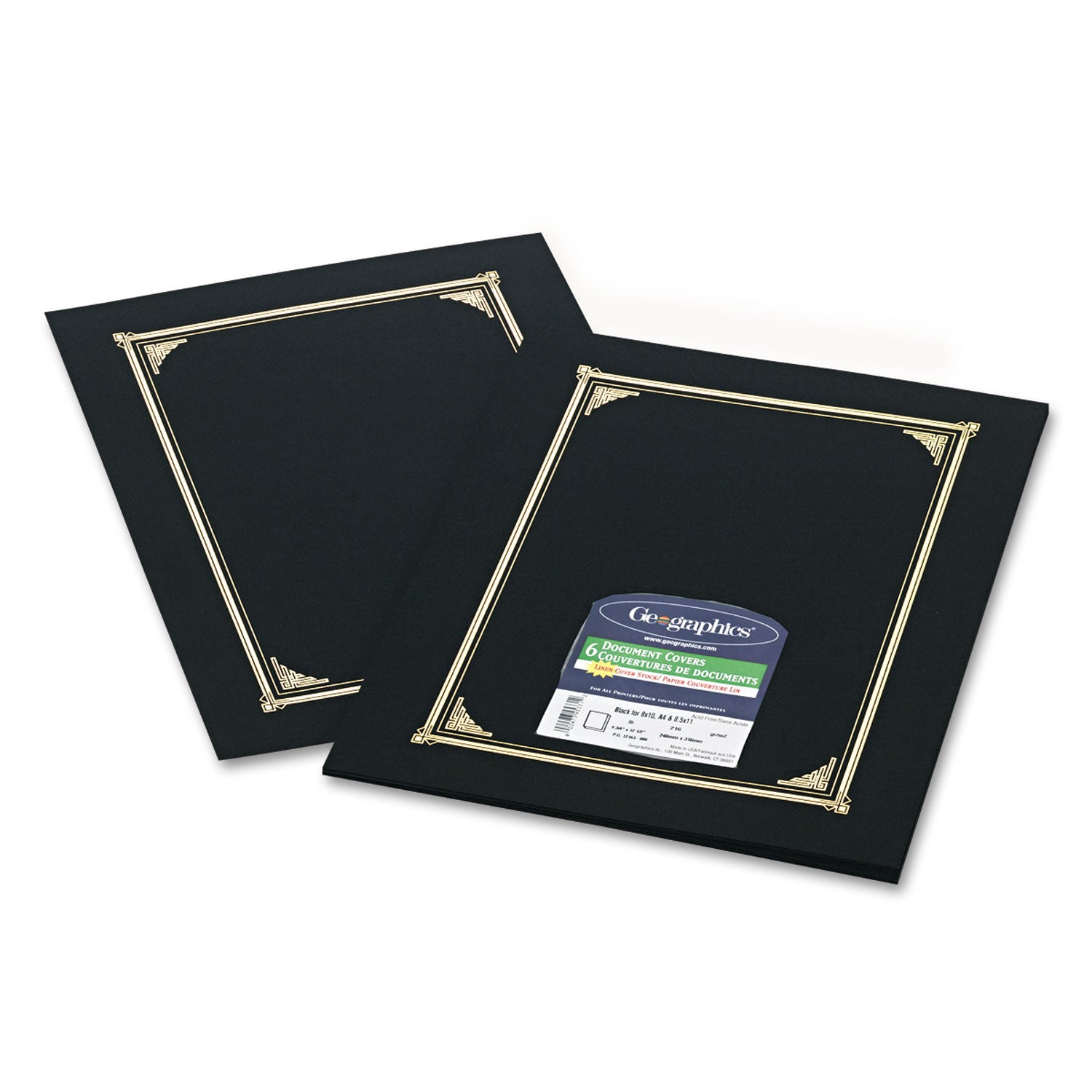 Certificate/Document Cover, 12.5 x 9.75, Black, 6/Pack