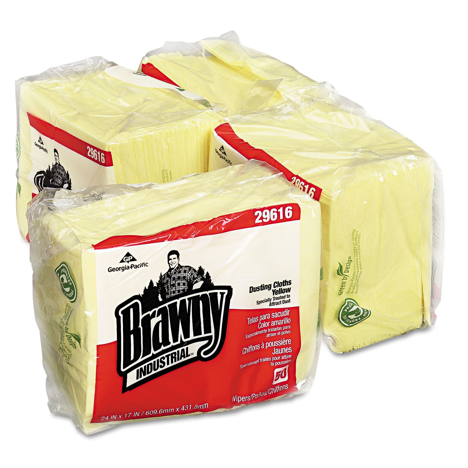 Brawny® Professional Dusting Cloths Quarterfold, 17 x 24, Unscented, Yellow, 50/Pack, 4 Packs/Carton