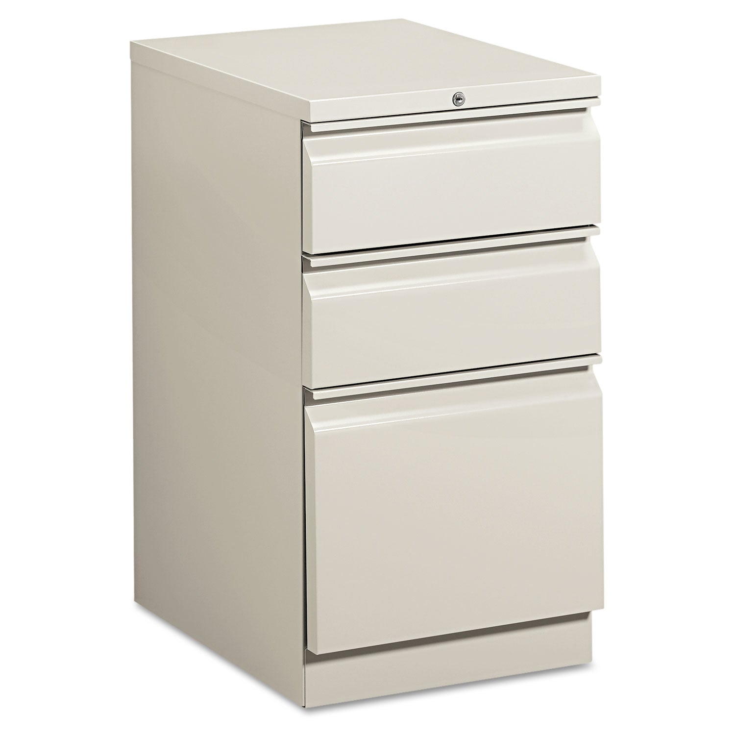 Brigade Mobile Pedestal with Pencil Tray Insert, Left/Right, 3-Drawers: Box/Box/File, Letter, Light Gray, 15" x 19.88" x 28"