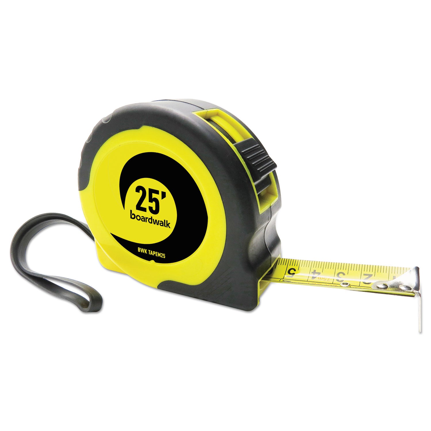 Easy Grip Tape Measure, 25 ft, Plastic Case, Black and Yellow, 1/16