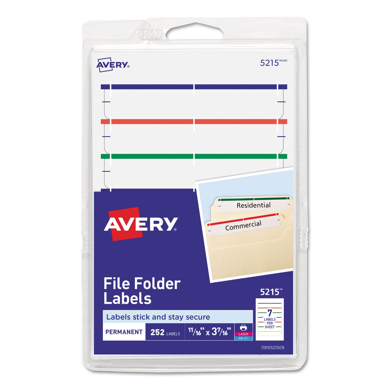 Avery® Printable 4" x 6" - Permanent File Folder Labels, 0.69 x 3.44, White, 7/Sheet, 36 Sheets/Pack, (5215)