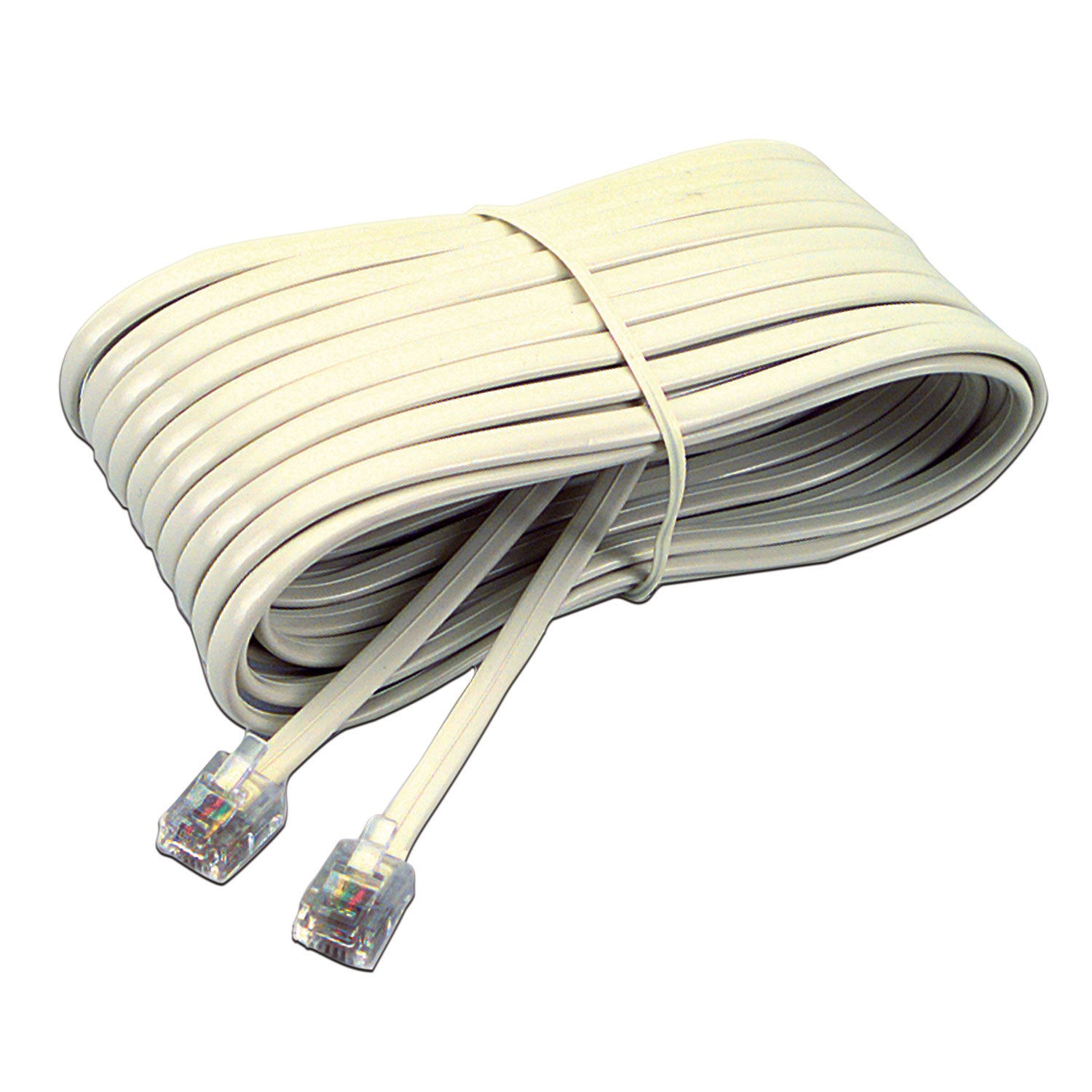 Telephone Extension Cord, Plug/Plug, 25 ft, Ivory