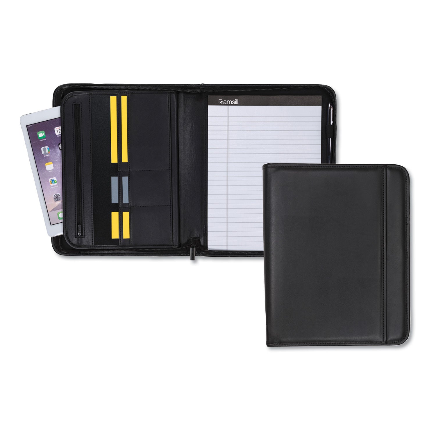 Samsill® Professional Zippered Pad Holder, Pockets/Slots, Writing Pad, Black