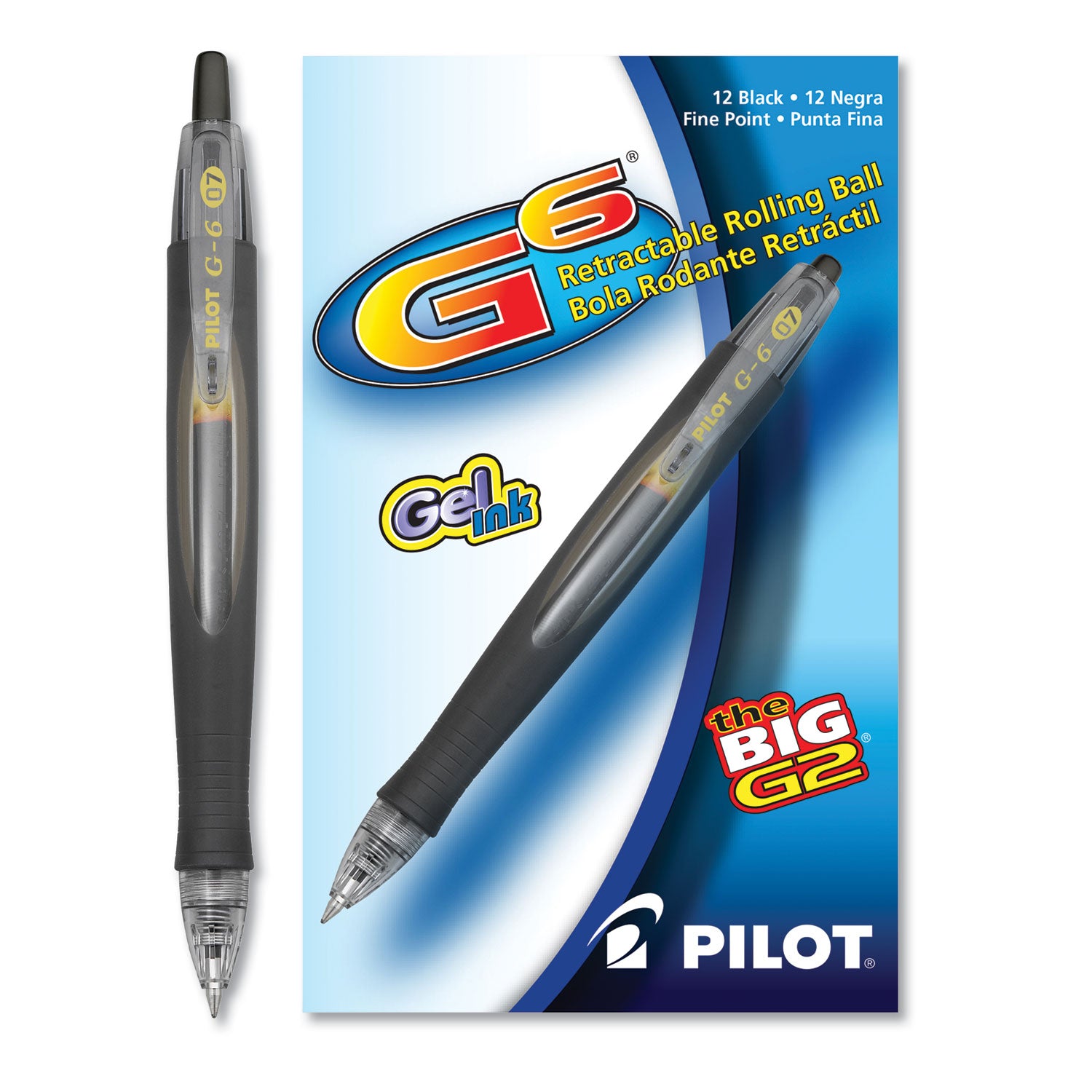 Pilot® G6 Gel Pen, Retractable, Fine 0.7 mm, Black Ink, Black Barrel