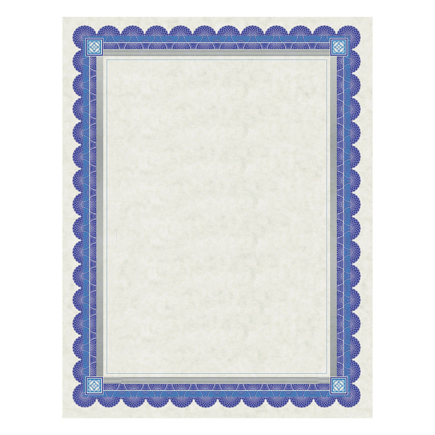 Parchment Certificates, Academic, 8.5 x 11, Ivory with Blue/Silver Foil Border, 15/Pack