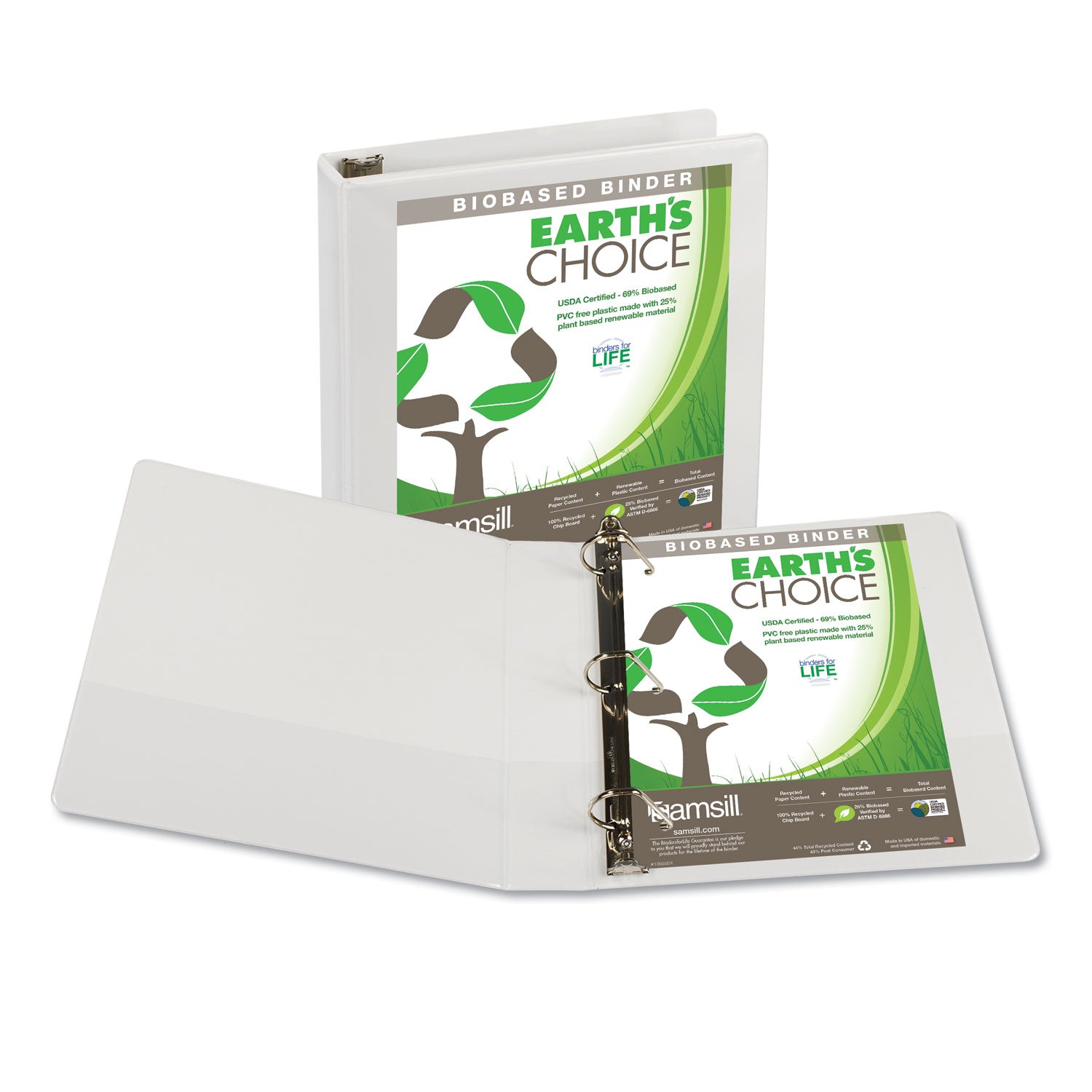 Samsill® Earth's Choice Plant-Based D-Ring View Binder, 3 Rings, 1.5" Capacity, 11 x 8.5, White